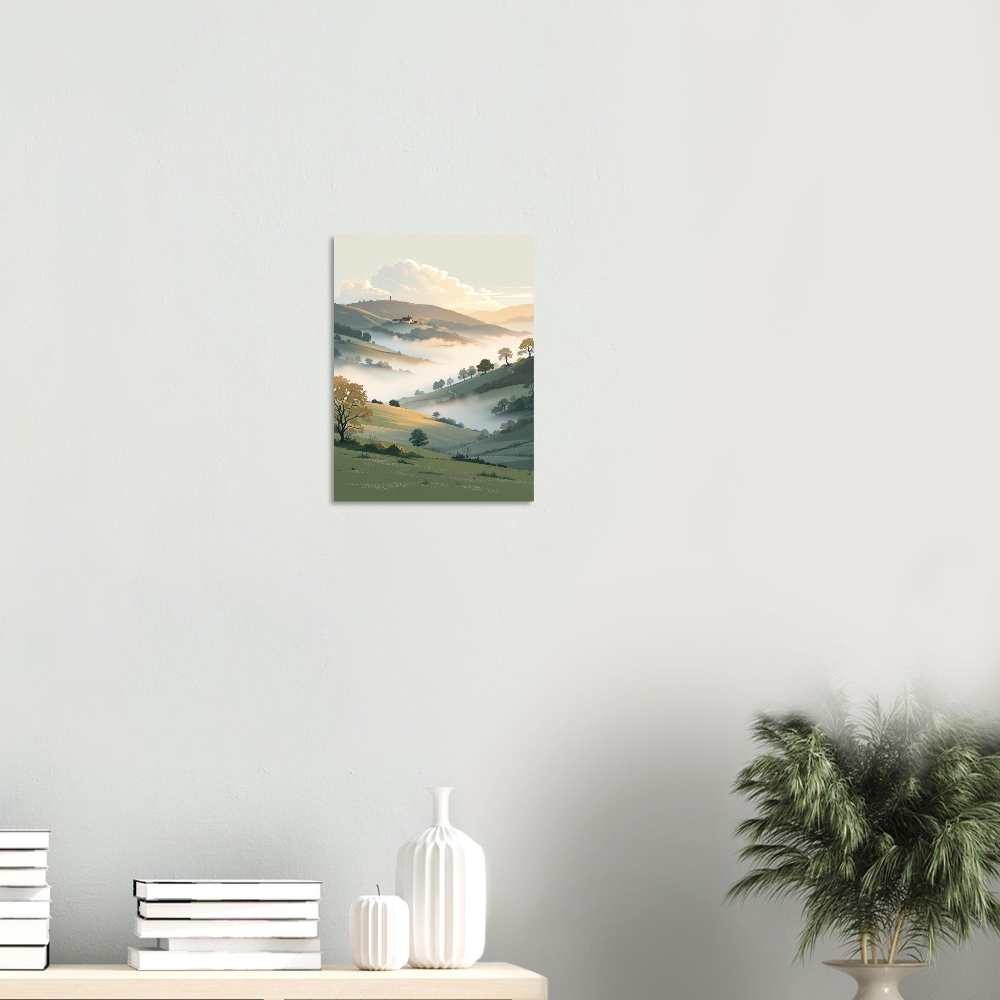 Morning Mist Valley Farm Art Wall Art UK Art Print Poster Wall Art UK UK Gift Art Print — detail view | Wild Thread Co