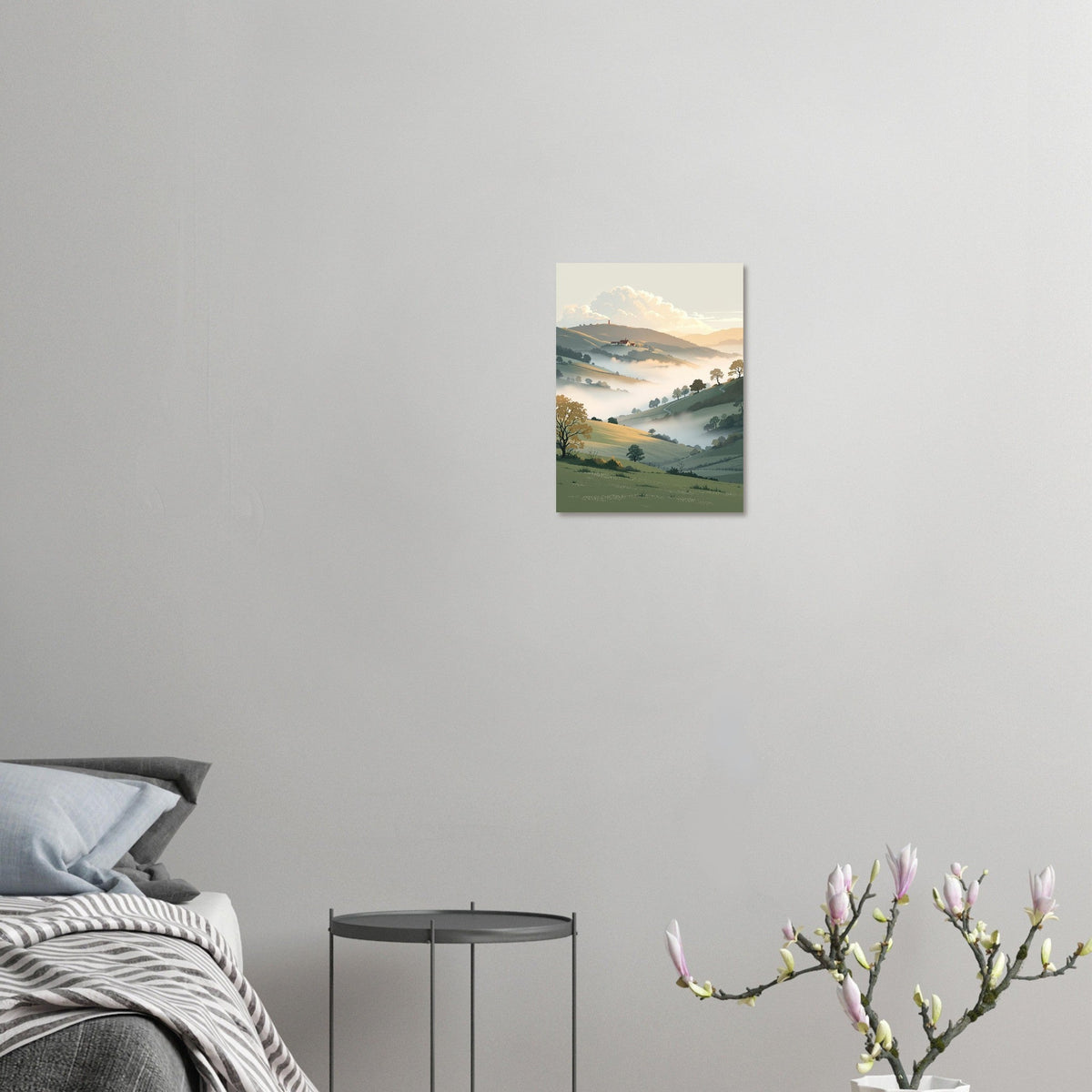 Morning Mist Valley Farm Art Wall Art UK Art Print Poster Wall Art UK UK Gift - Wild Thread Co