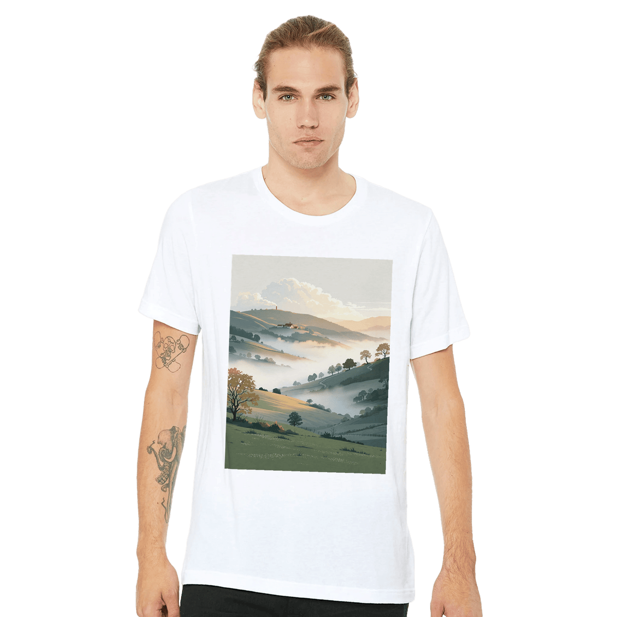 Morning Mist Valley Farm T-Shirt | British Countryside Gift - Wild Thread Co