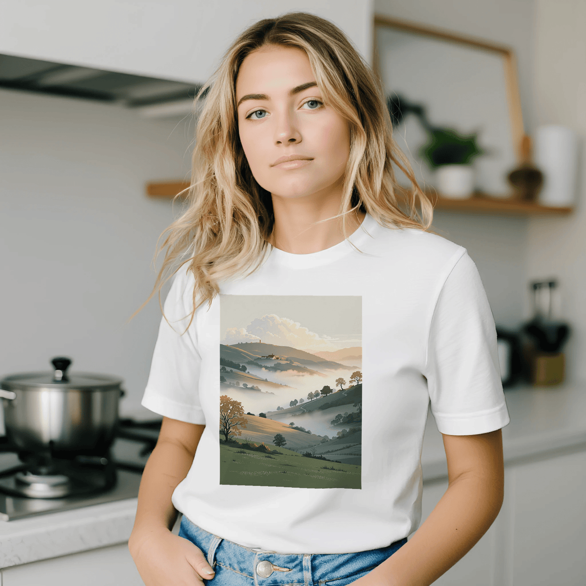 Morning Mist Valley Farm T-Shirt | British Countryside Gift - Wild Thread Co
