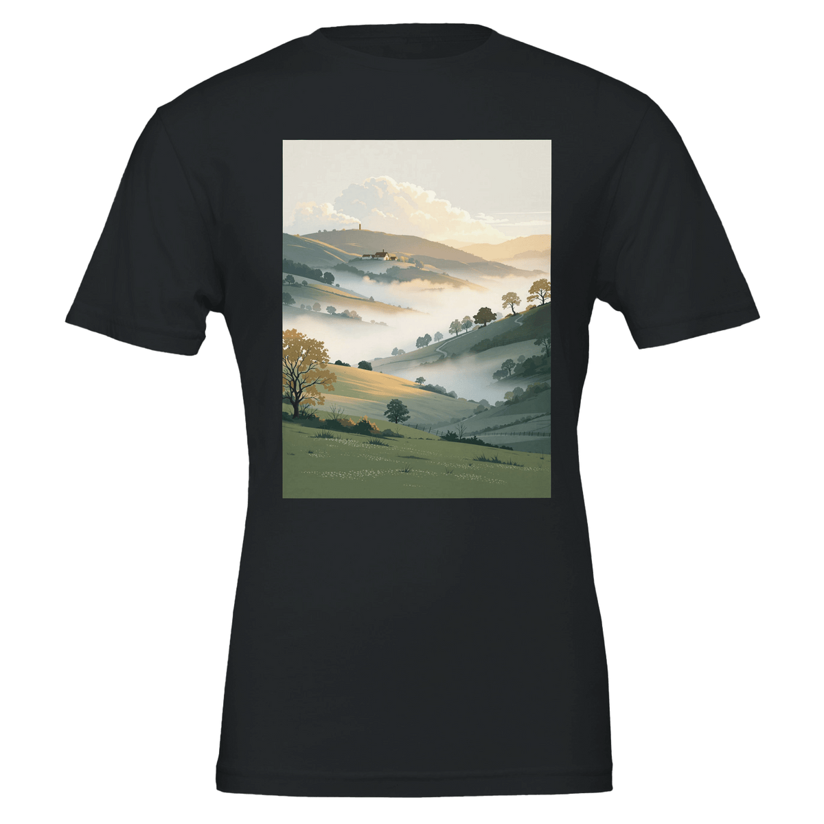 Morning Mist Valley Farm T-Shirt | British Countryside Gift - Wild Thread Co