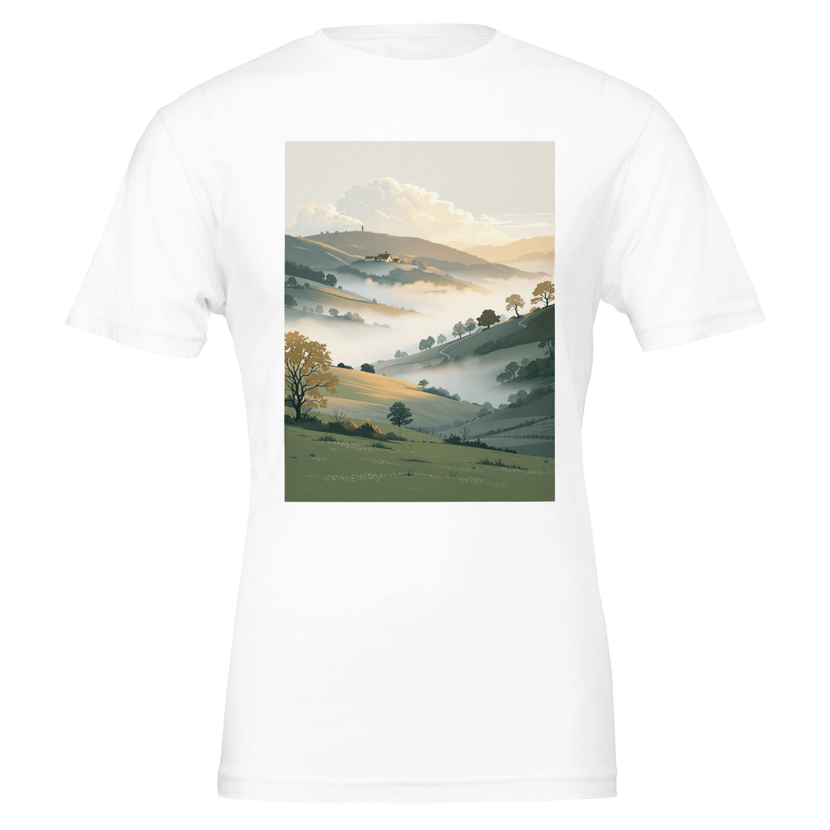 Morning Mist Valley Farm T-Shirt | British Countryside Gift - Wild Thread Co