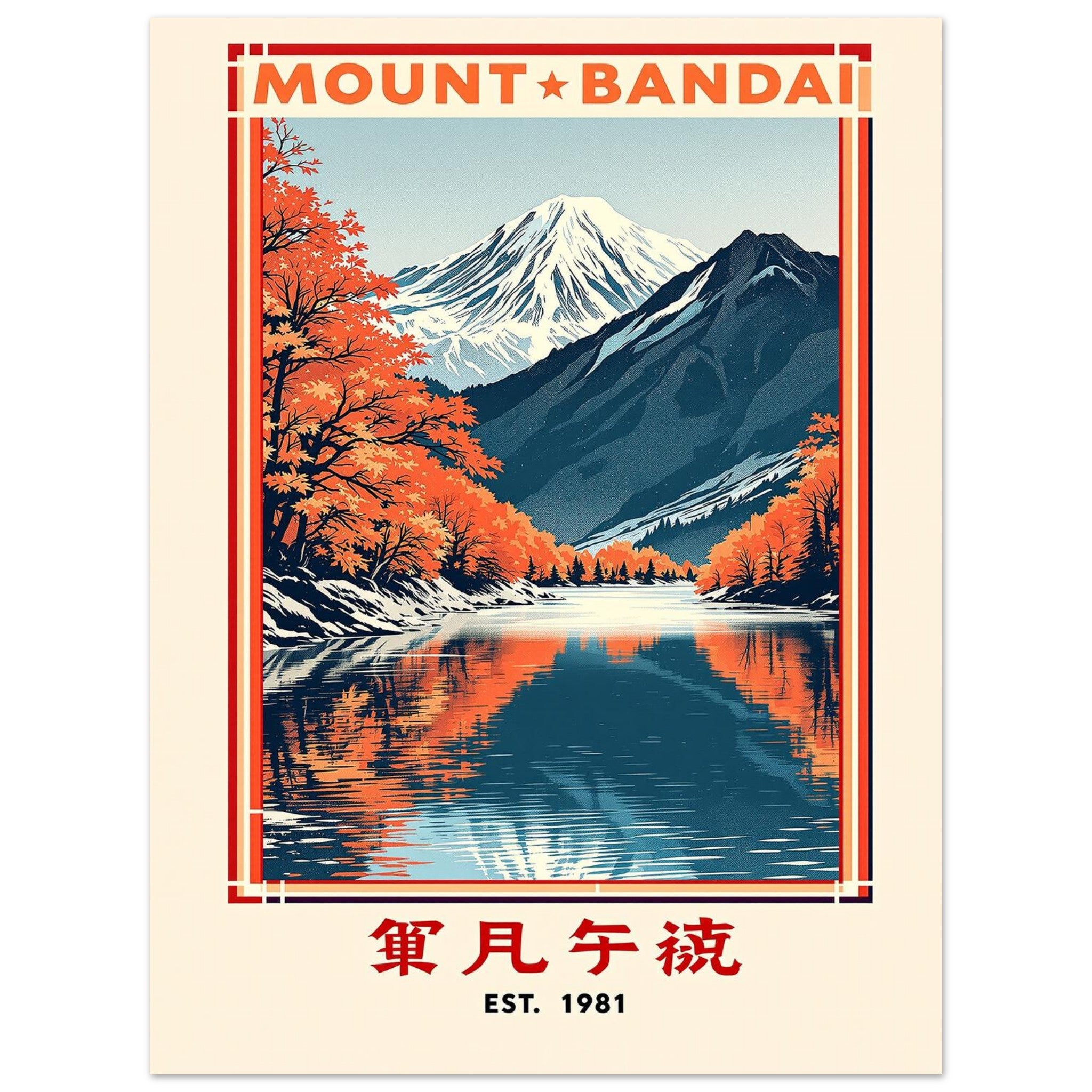 Mount Bandai Vintage Travel Art Wall Art UK Art Print Poster Wall Art UK UK Gift Art Print — detail view | Wild Thread Co