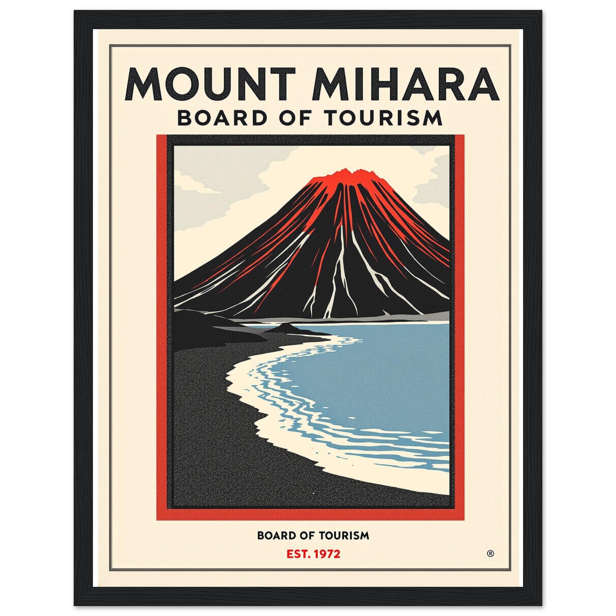 Mount Mihara Vintage Travel Framed Print Wall Art Ready to Hang UK — Framed Art Print | Wild Thread Co UK