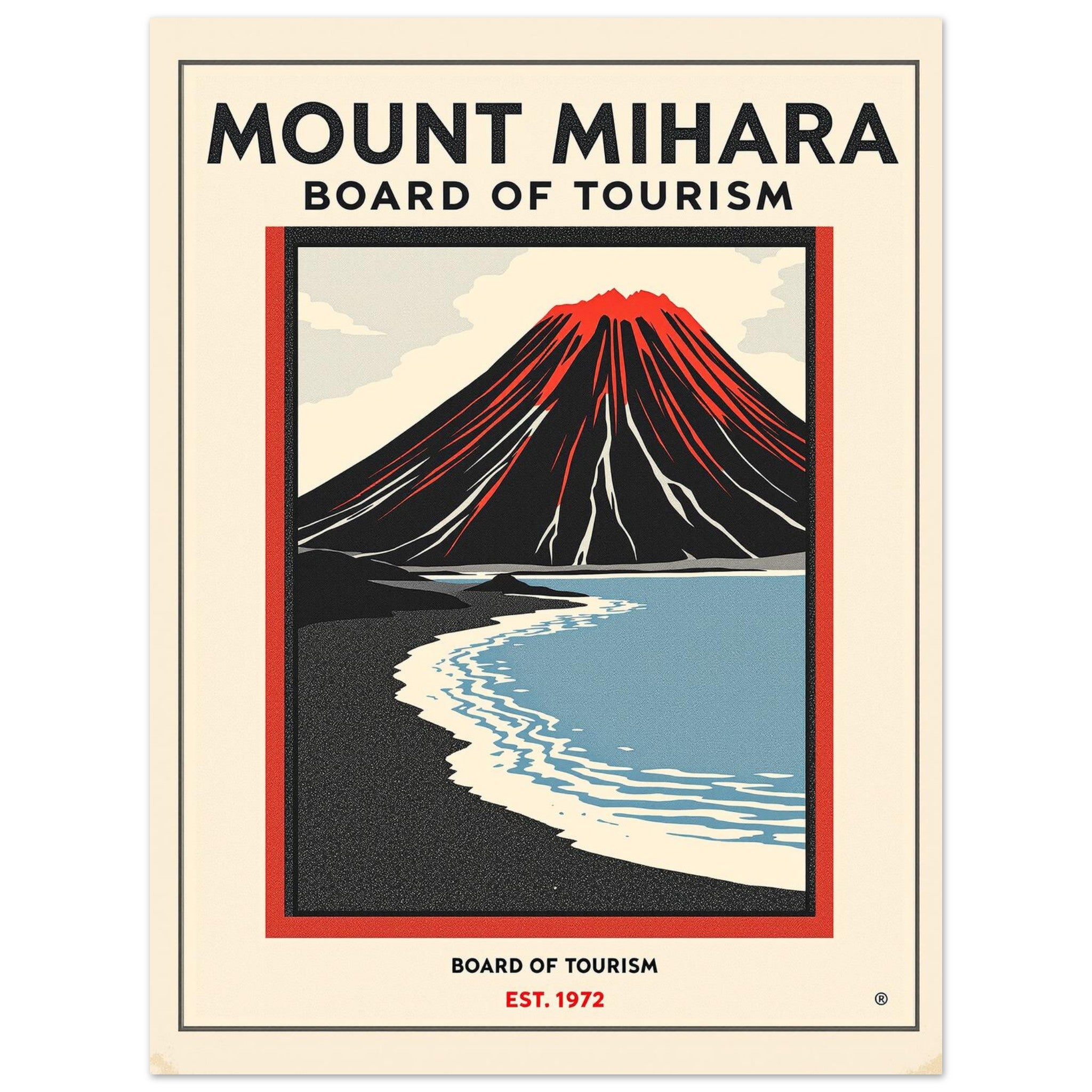 Mount Mihara Vintage Travel Art Wall Art UK Art Print Poster Wall Art UK UK Gift Art Print — detail view | Wild Thread Co