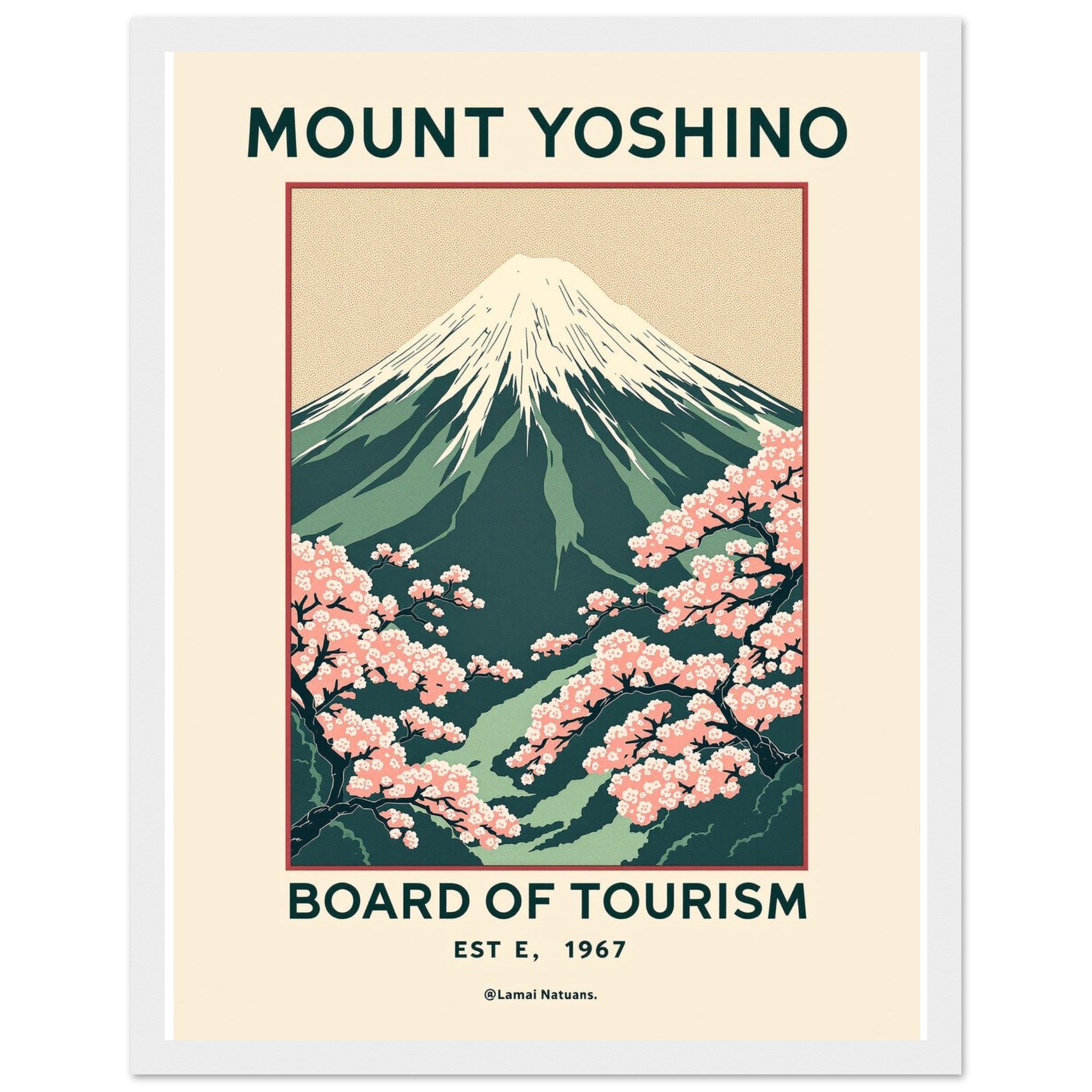 Mount Yoshino Vintage Travel Framed Print Wall Art Ready to Hang UK Framed Art Print — detail view | Wild Thread Co