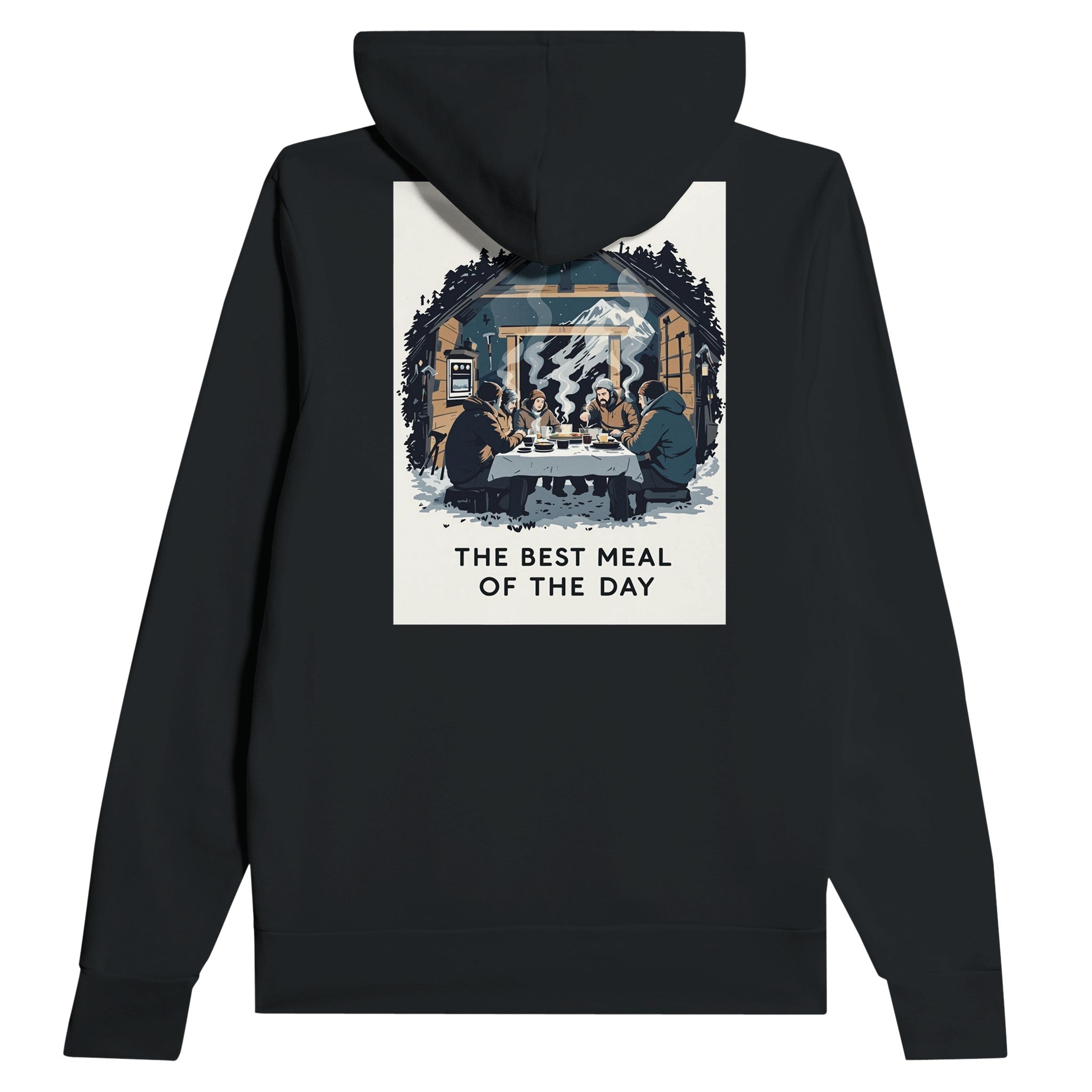 Mountain Hut Supper Climbing Gift Hoodie | Alpine Illustrated Hoodie - Wild Thread Co