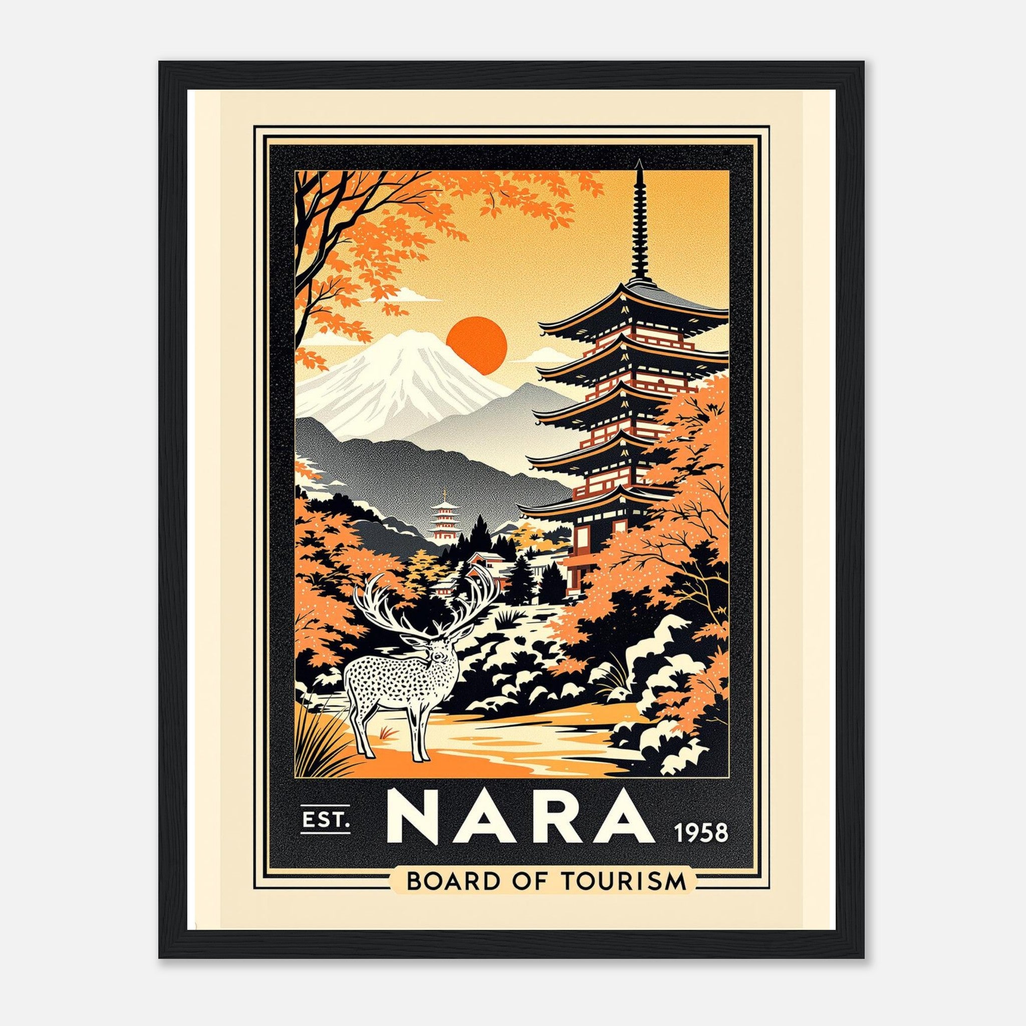 Nara Vintage Travel Framed Print Wall Art Ready to Hang UK Framed Art Print — detail view | Wild Thread Co