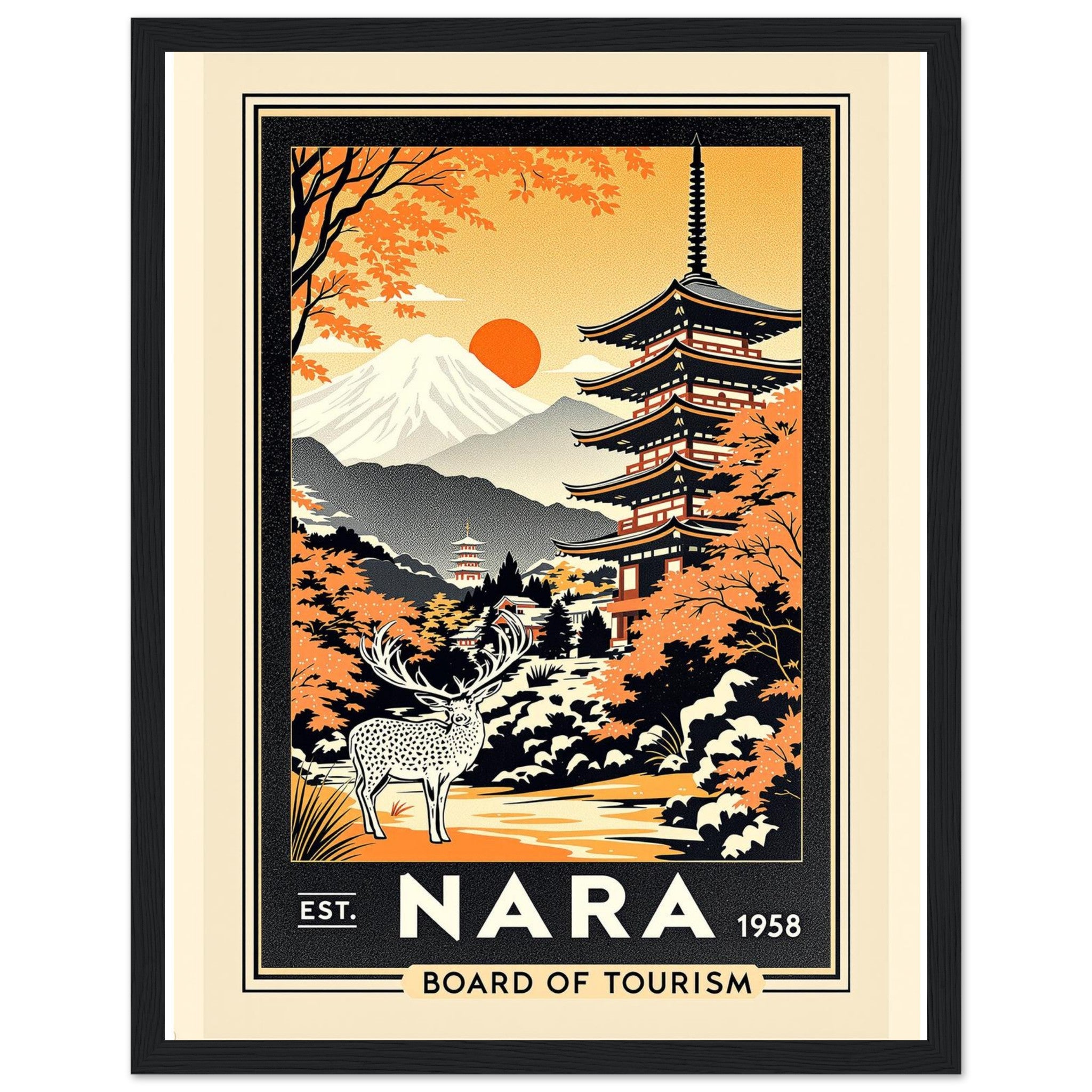 Nara Vintage Travel Framed Print Wall Art Ready to Hang UK — Framed Art Print | Wild Thread Co UK