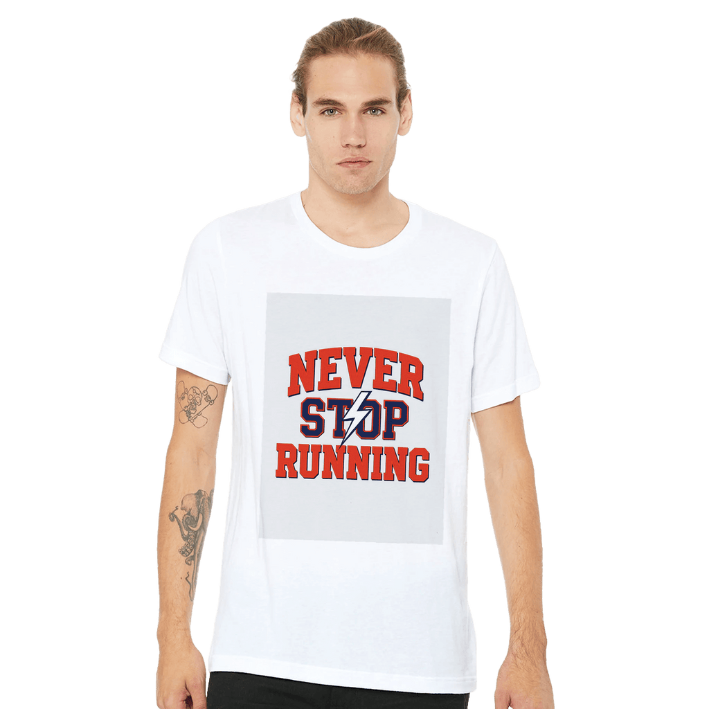 Never Stop Running Varsity Athletic T-Shirt | Retro Sports Runner Gift UK - Wild Thread Co