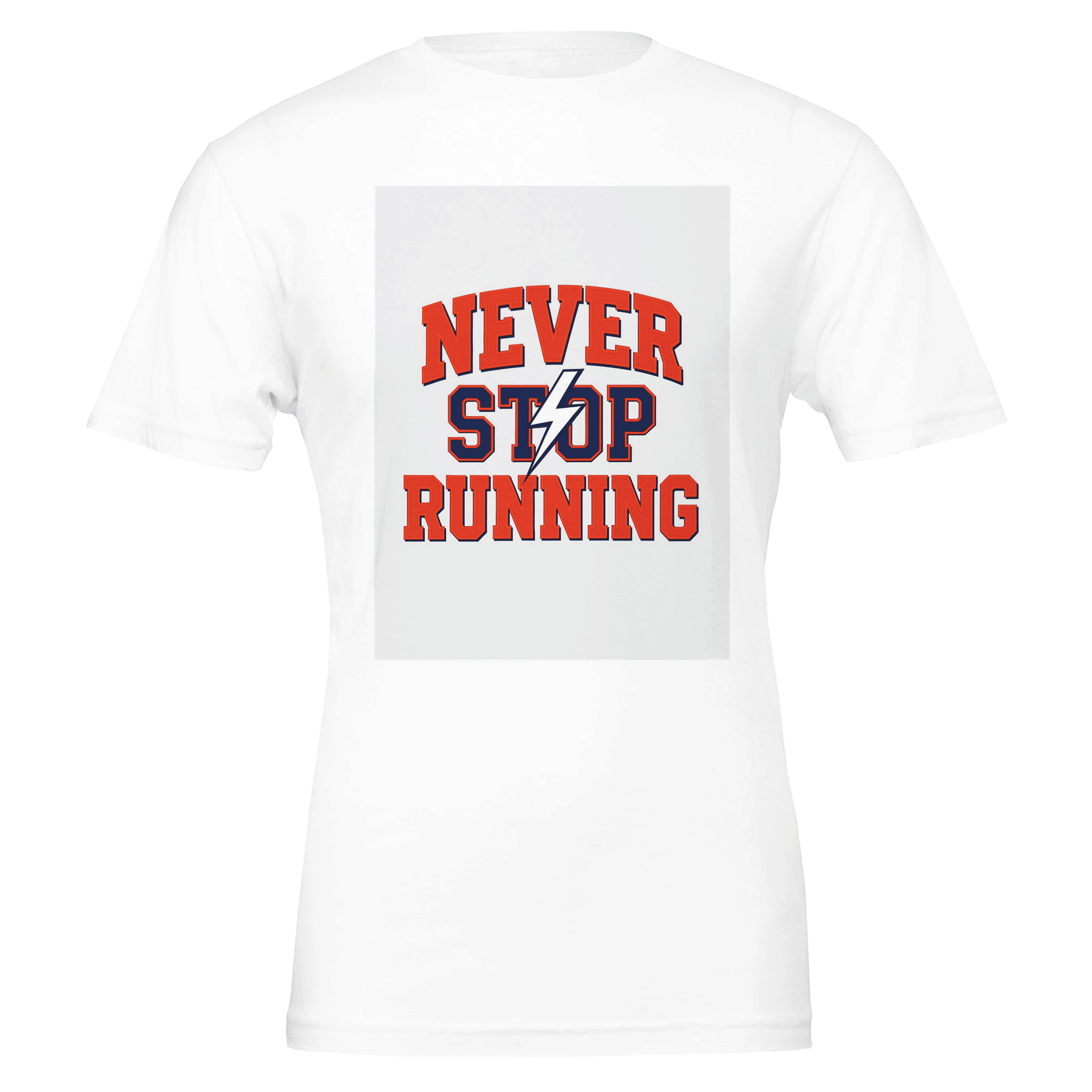 Never Stop Running Varsity Athletic T-Shirt | Retro Sports Runner Gift UK - Wild Thread Co
