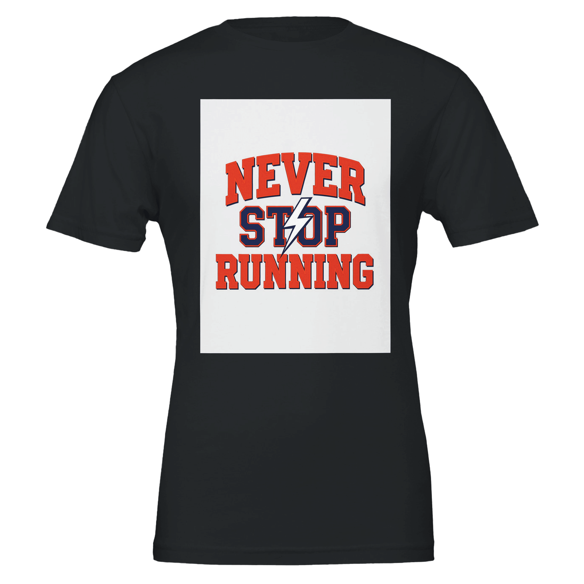 Never Stop Running Varsity Athletic T-Shirt | Retro Sports Runner Gift UK - Wild Thread Co