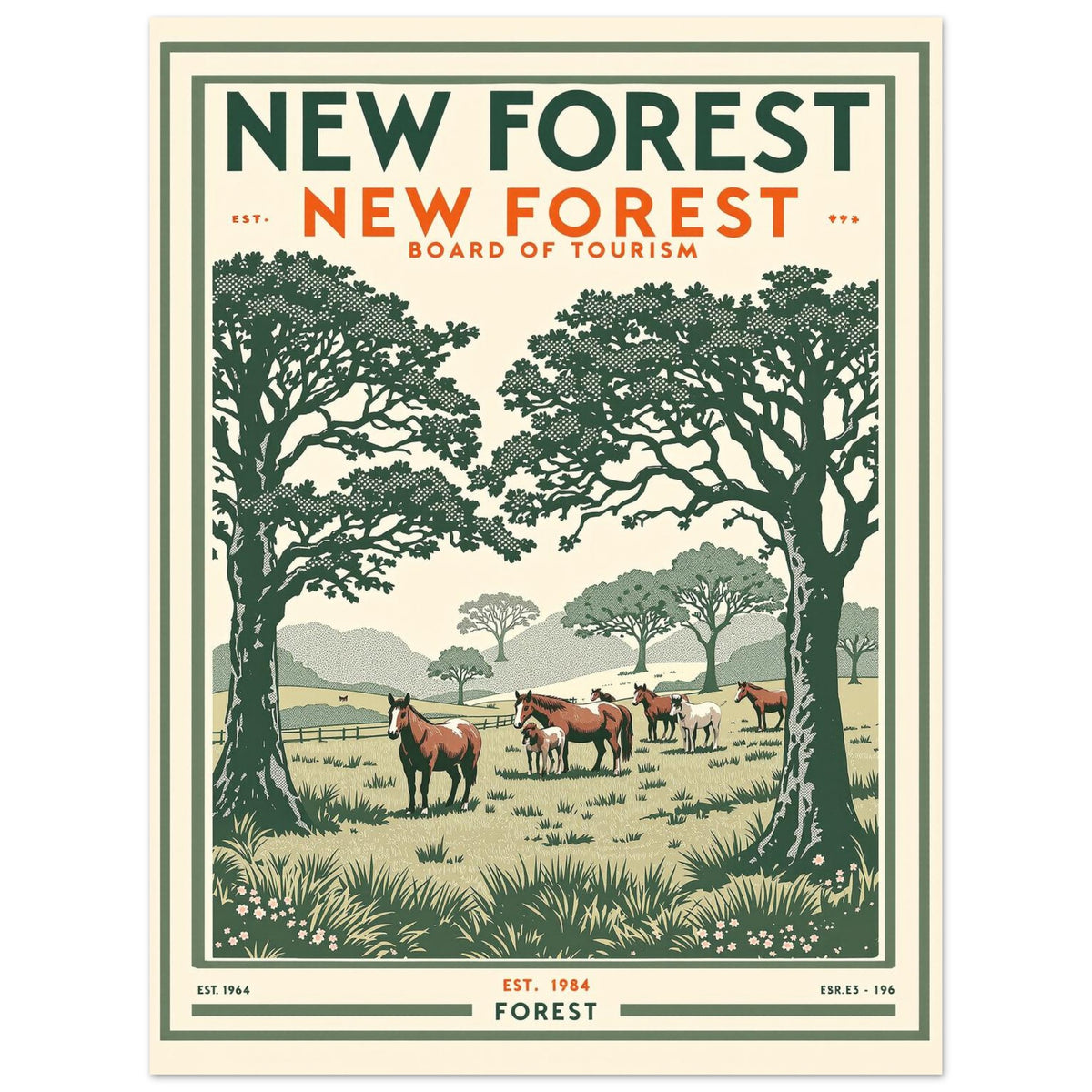 New Forest Vintage Travel Art Wall Art UK Art Print Poster Wall Art UK UK Gift Art Print — detail view | Wild Thread Co