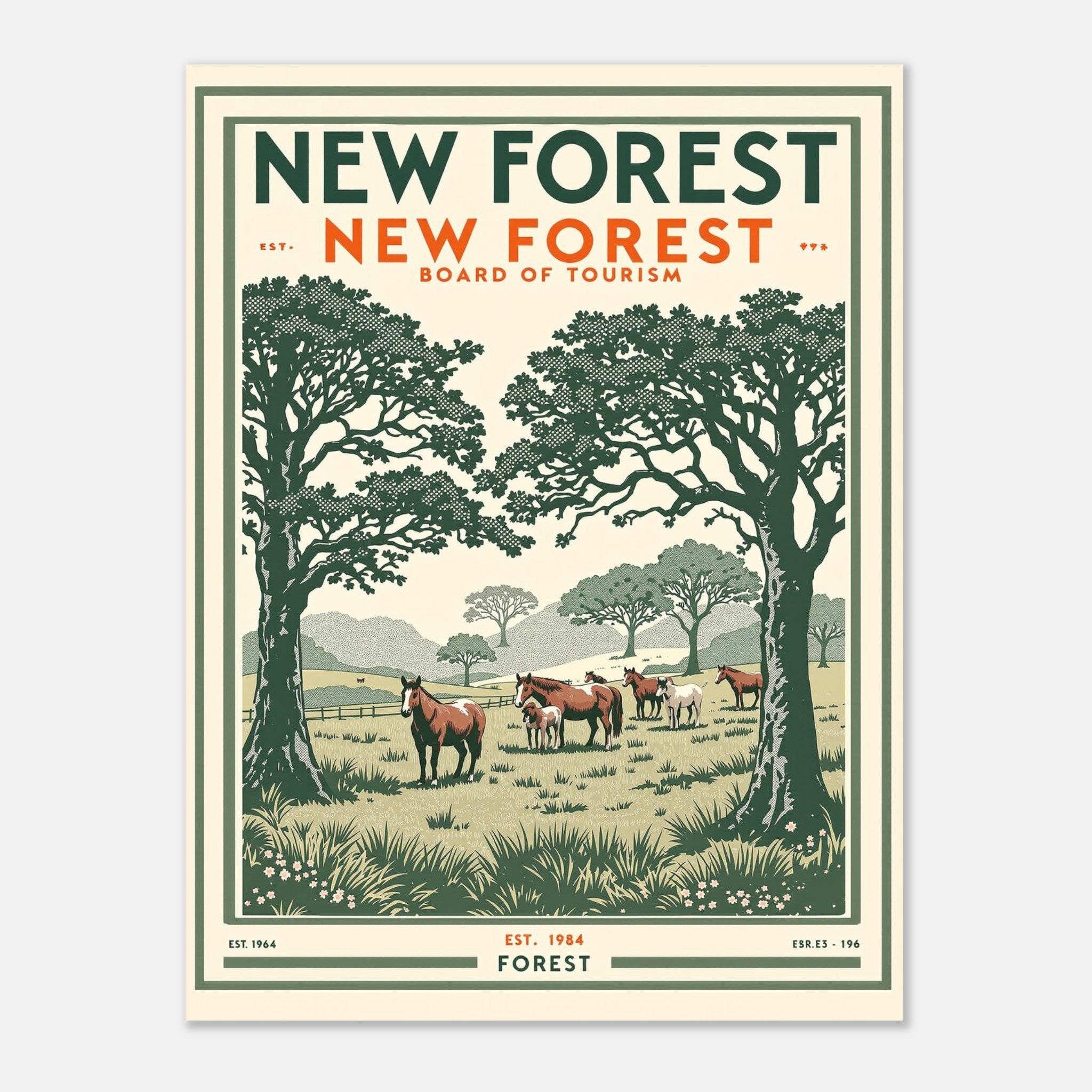 New Forest Vintage Travel Art Wall Art UK Art Print Poster Wall Art UK UK Gift Art Print — detail view | Wild Thread Co