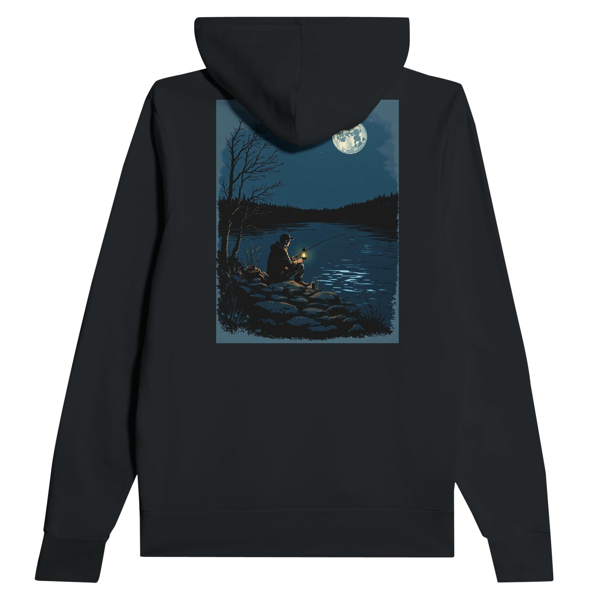 Night Fishing Hoodie | Patient Angler Gift | Illustrated River Lantern Hoodie - Wild Thread Co