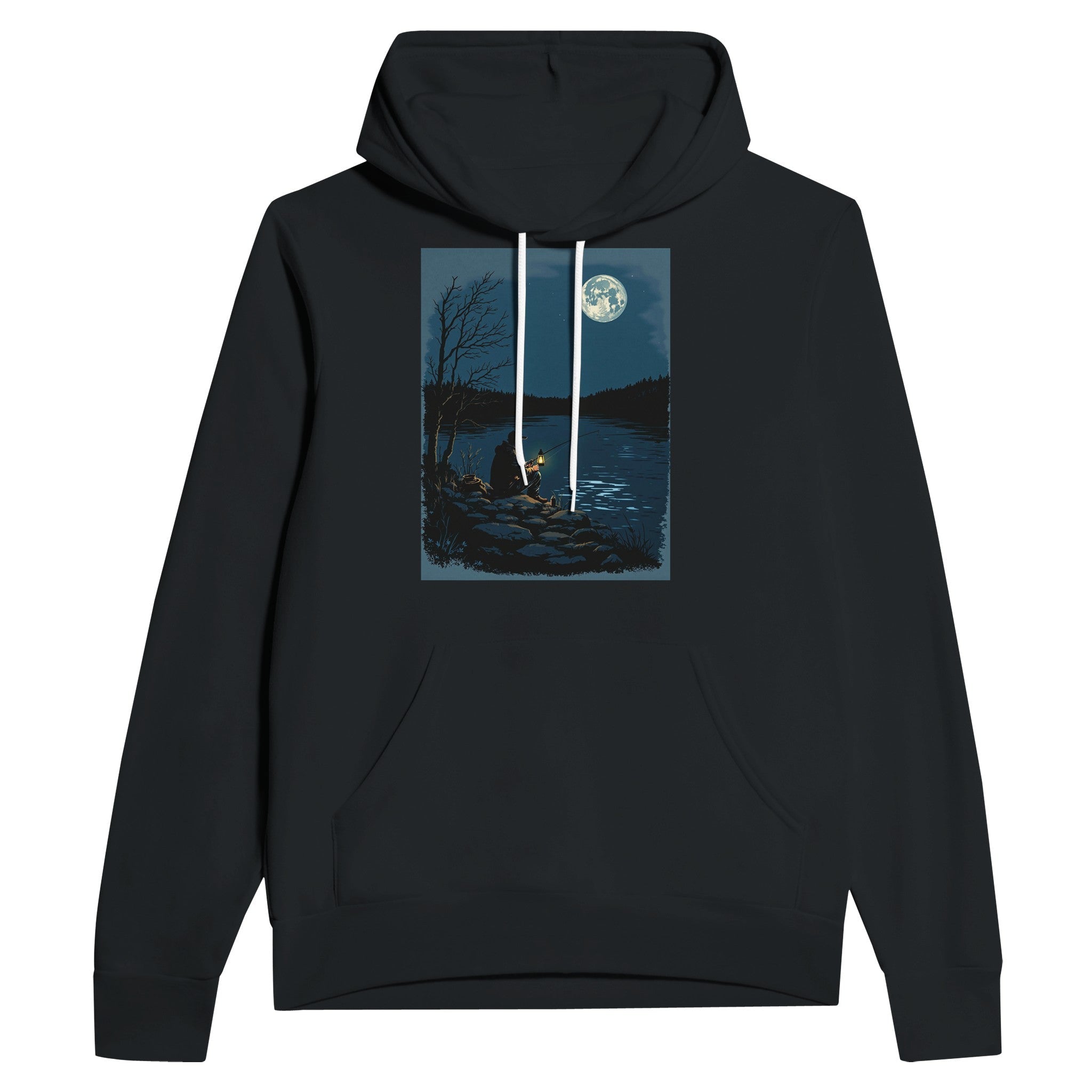 Night Fishing Hoodie | Patient Angler Gift | Illustrated River Lantern Hoodie - Wild Thread Co