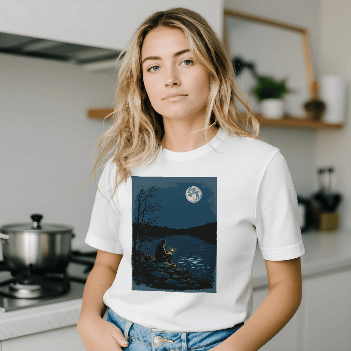 Night Fishing Tee | Patient Angler Gift | Illustrated River Lantern Shirt - Wild Thread Co