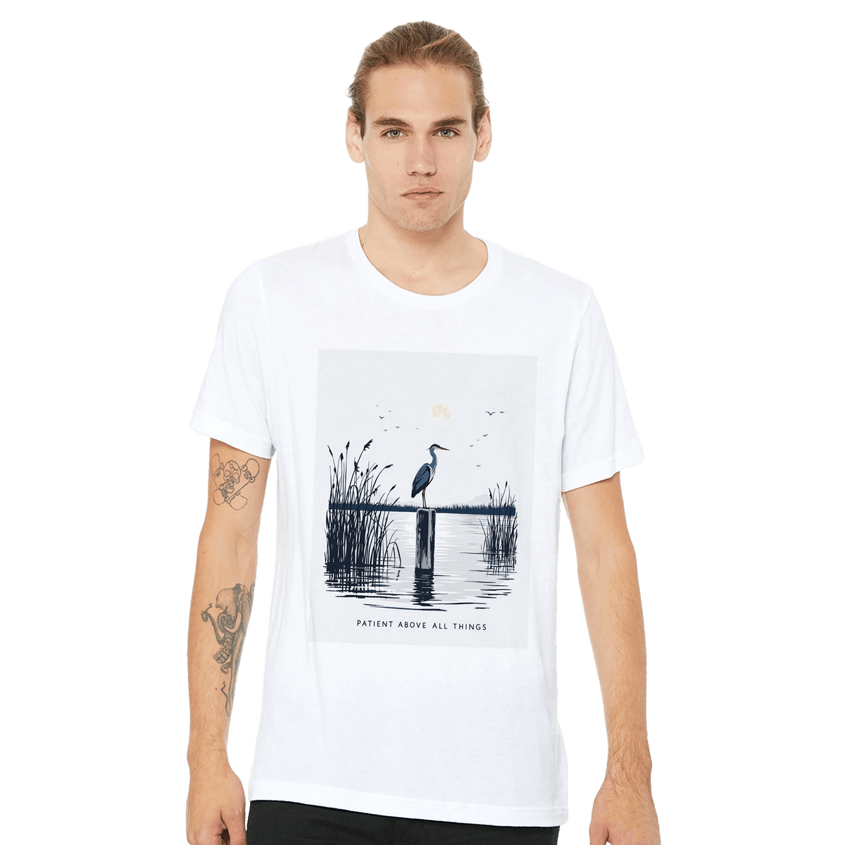 Night Heron Estuary Moonrise T-Shirt | Wildlife Nature Tee - Wild Thread Co