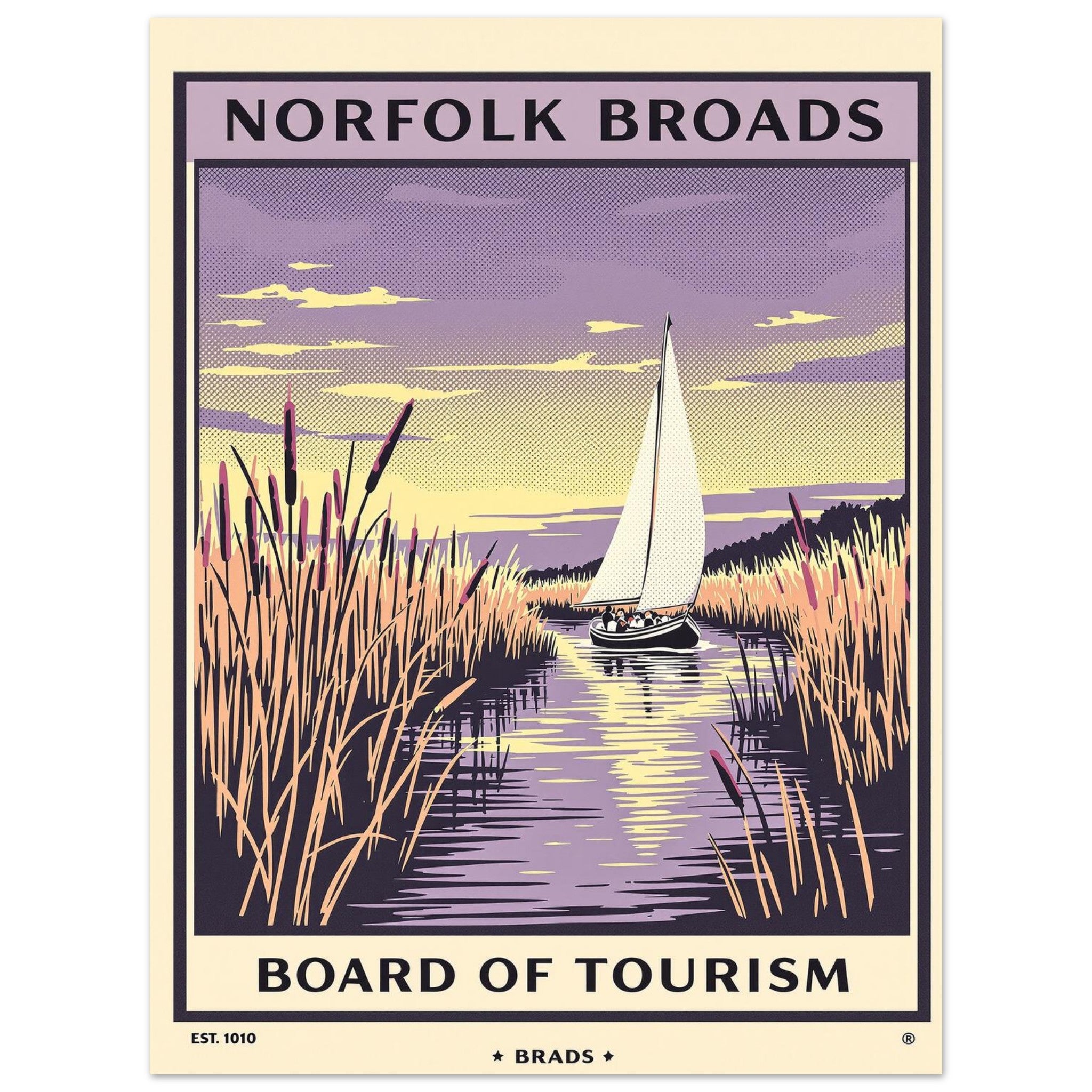Norfolk Broads Vintage Travel Art Wall Art UK Art Print Art Print — detail view | Wild Thread Co