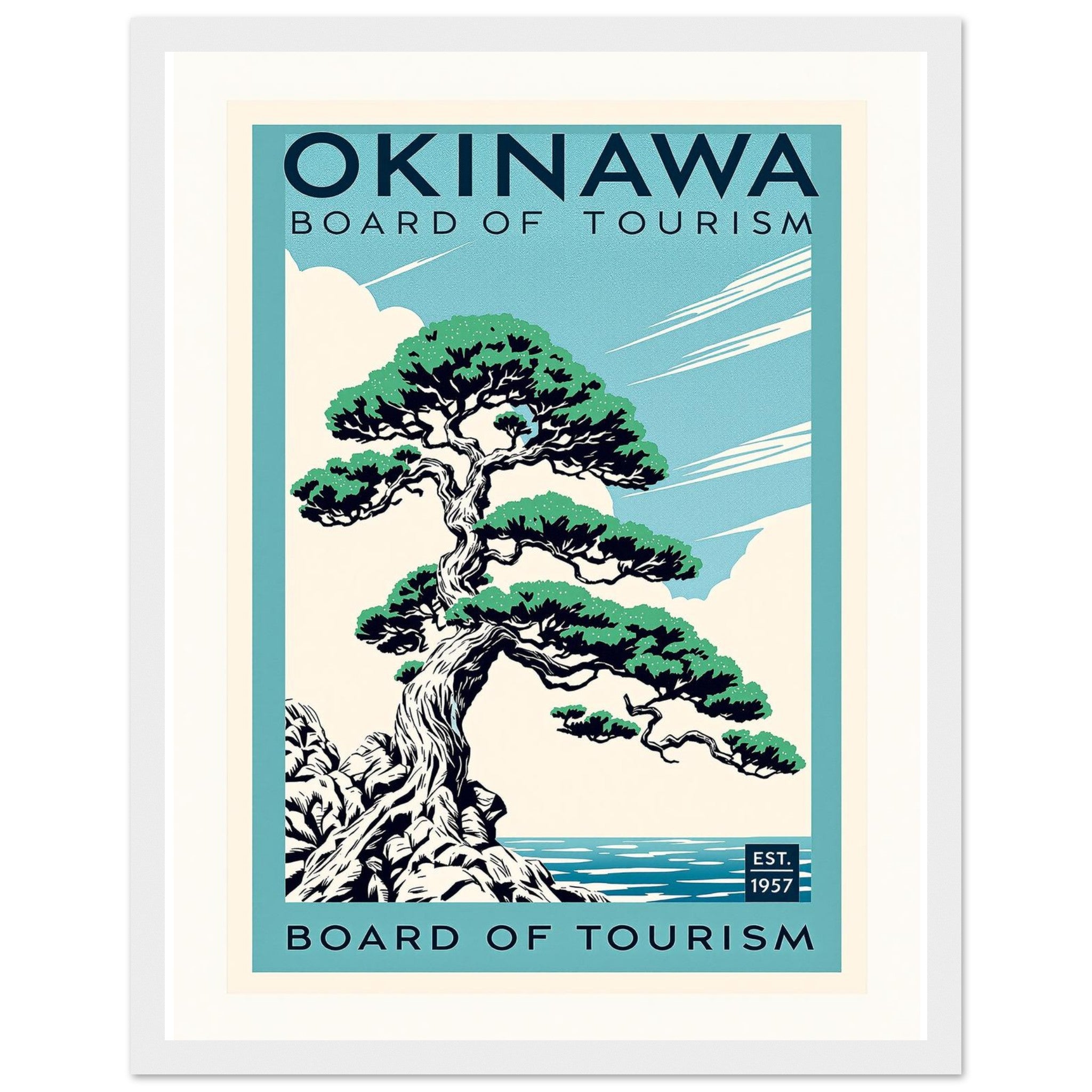 Okinawa Vintage Travel Framed Print Wall Art Ready to Hang UK Framed Art Print — detail view | Wild Thread Co