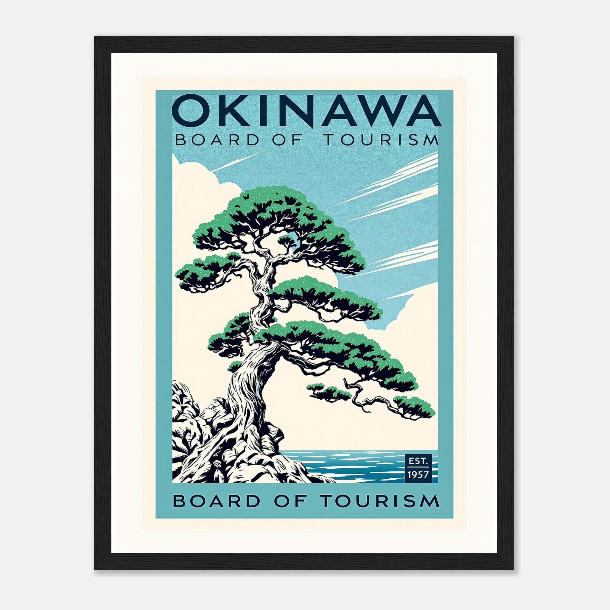 Okinawa Vintage Travel Framed Print Wall Art Ready to Hang UK Framed Art Print — detail view | Wild Thread Co