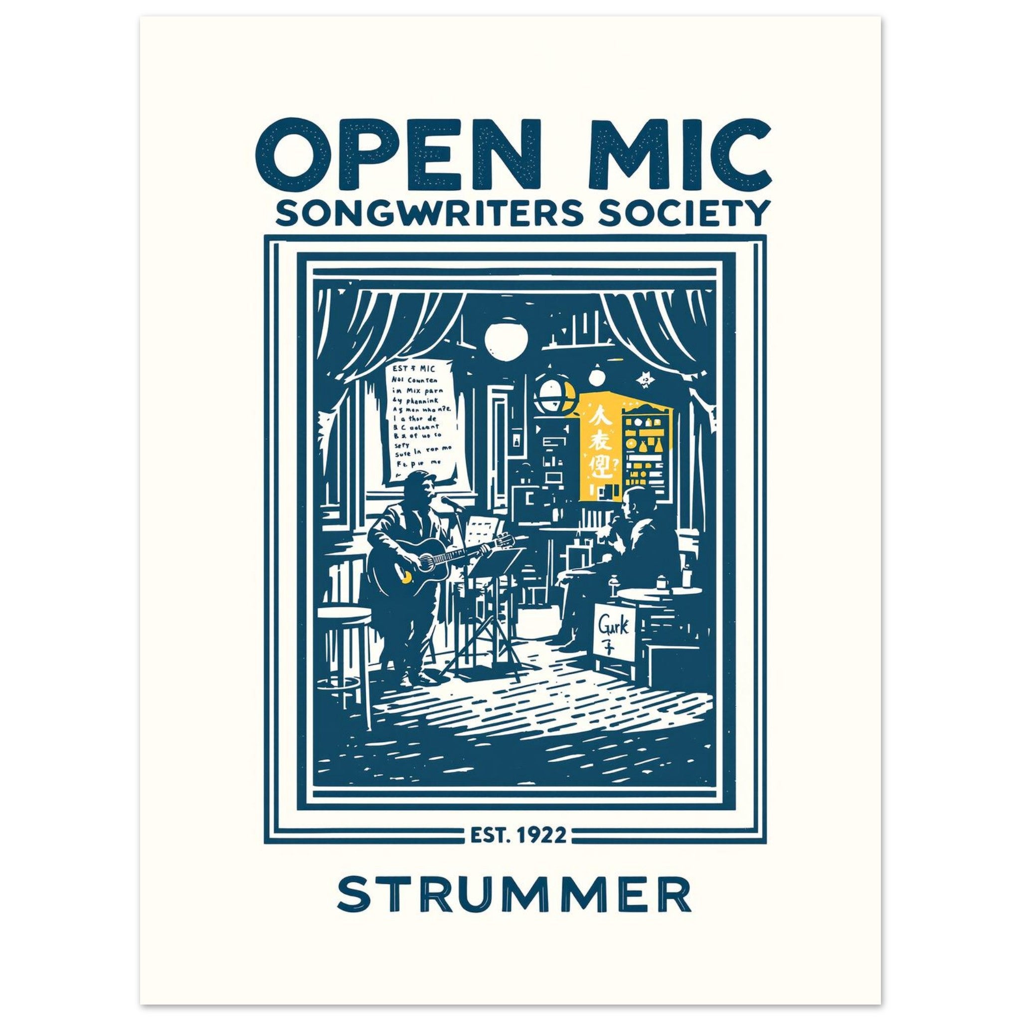 Open Mic Vintage Travel Art Wall Art UK Art Print Poster Wall Art UK UK Gift Art Print — detail view | Wild Thread Co