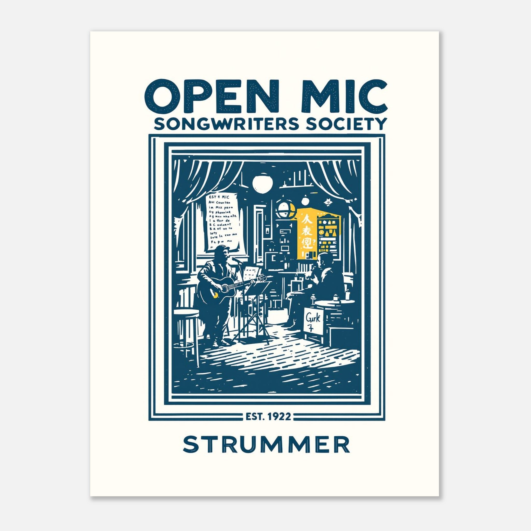Open Mic Vintage Travel Art Wall Art UK Art Print Poster Wall Art UK UK Gift Art Print — detail view | Wild Thread Co
