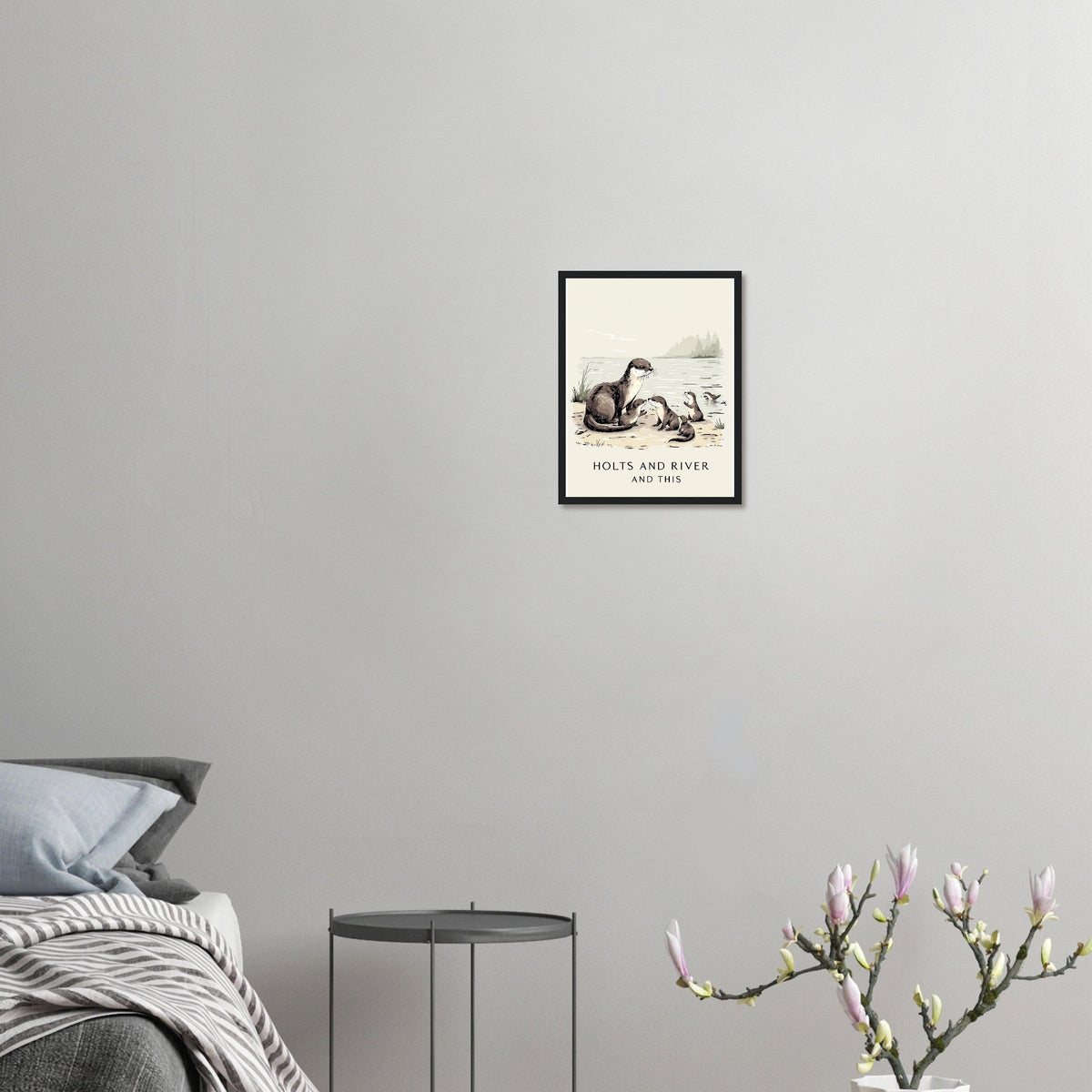Otter Family Riverbank Pups Framed Print Wall Art Ready to Hang UK - Wild Thread Co