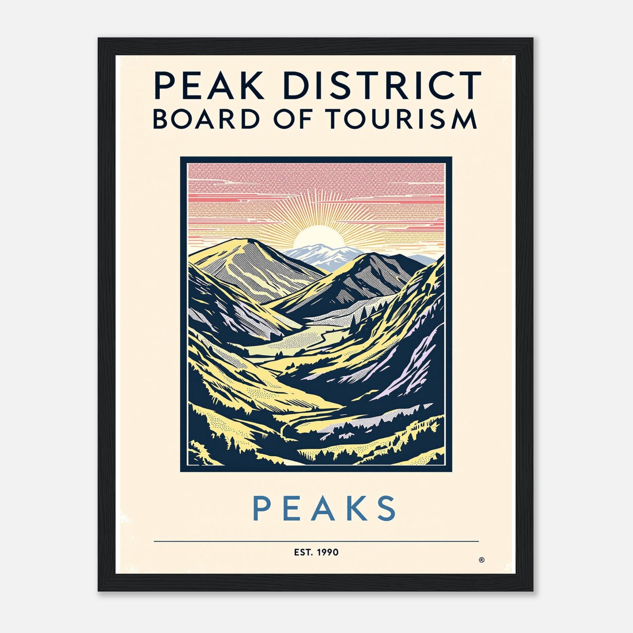 Peak District Vintage Travel Framed Print Wall Art Ready to Hang UK Framed Art Print — detail view | Wild Thread Co