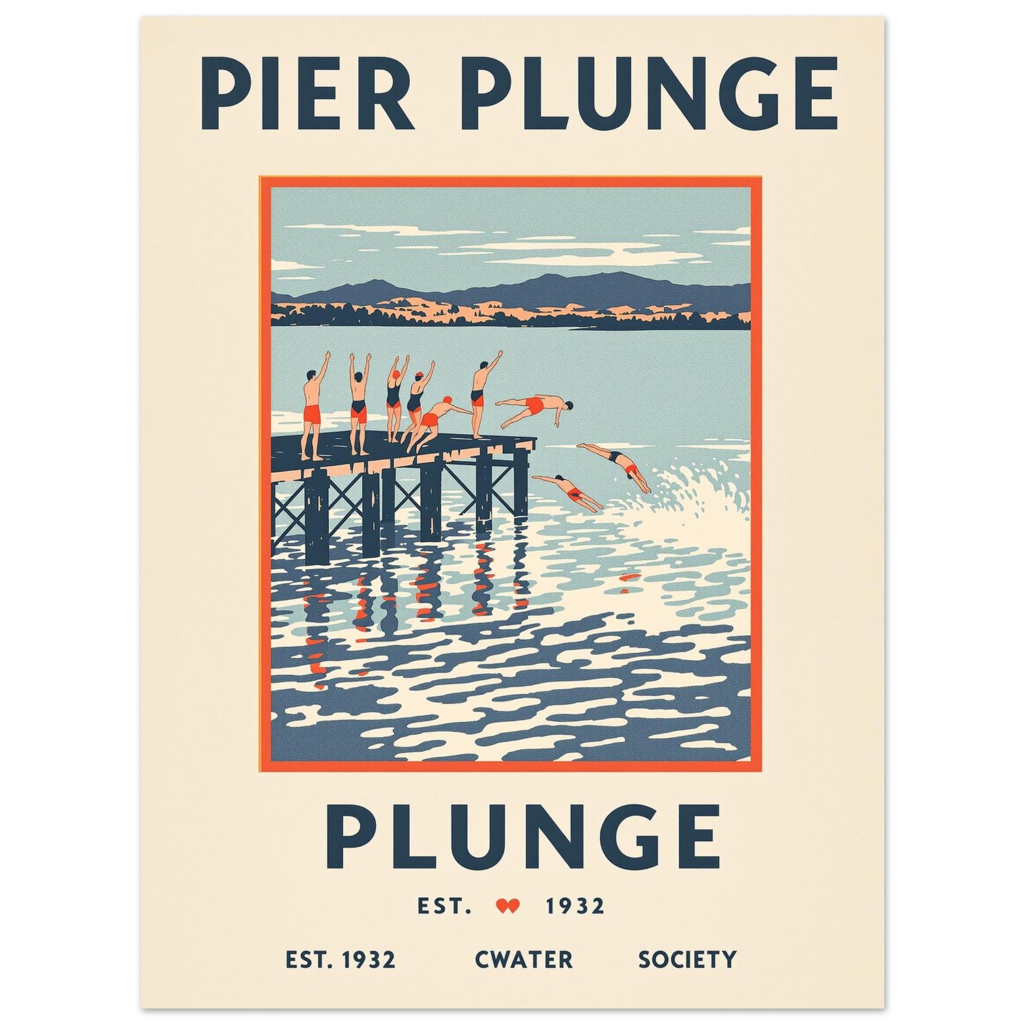 Pier Plunge Vintage Travel Art Print Art Print — detail view | Wild Thread Co