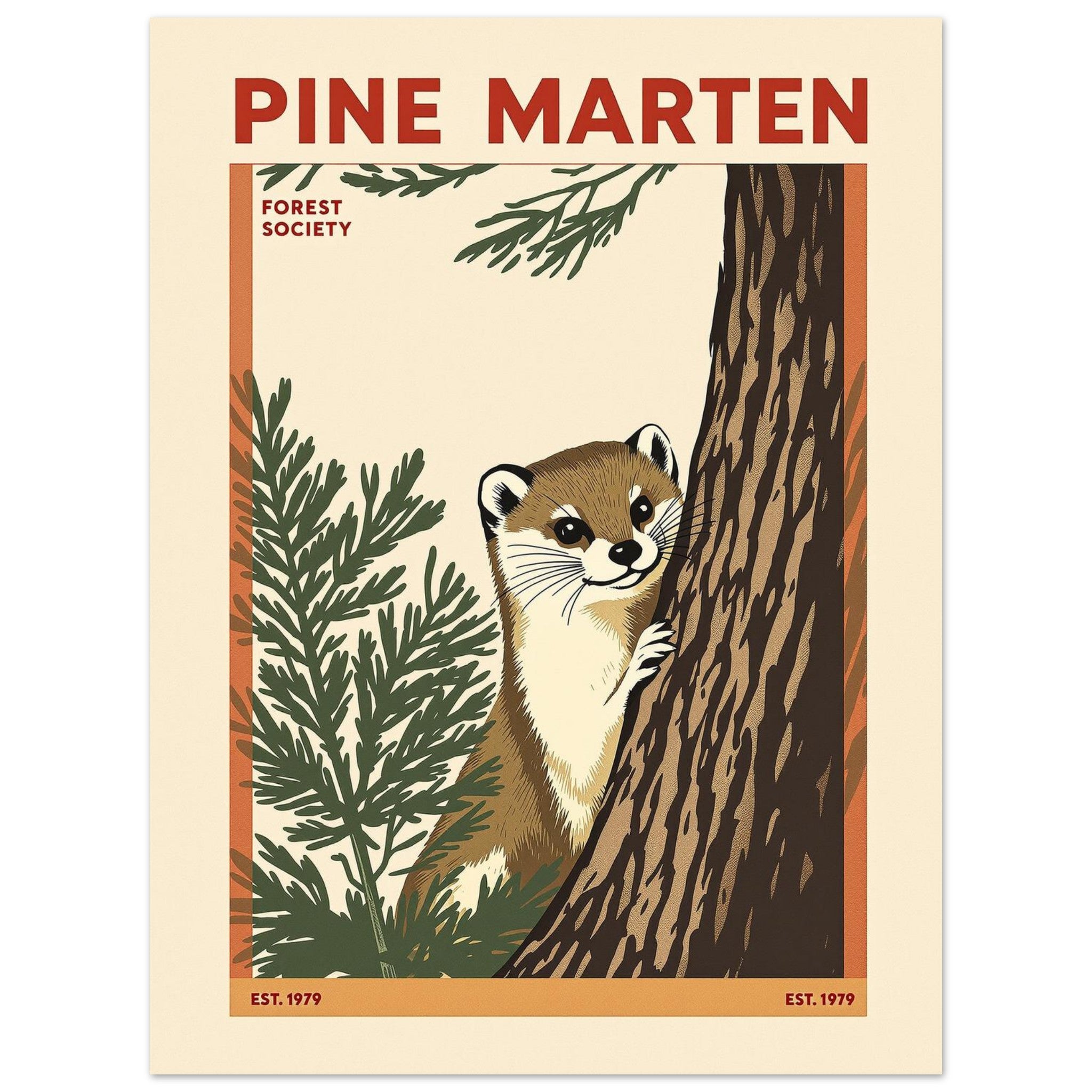 Pine Marten Vintage Travel Art Wall Art UK Art Print Poster Wall Art UK UK Gift Art Print — detail view | Wild Thread Co