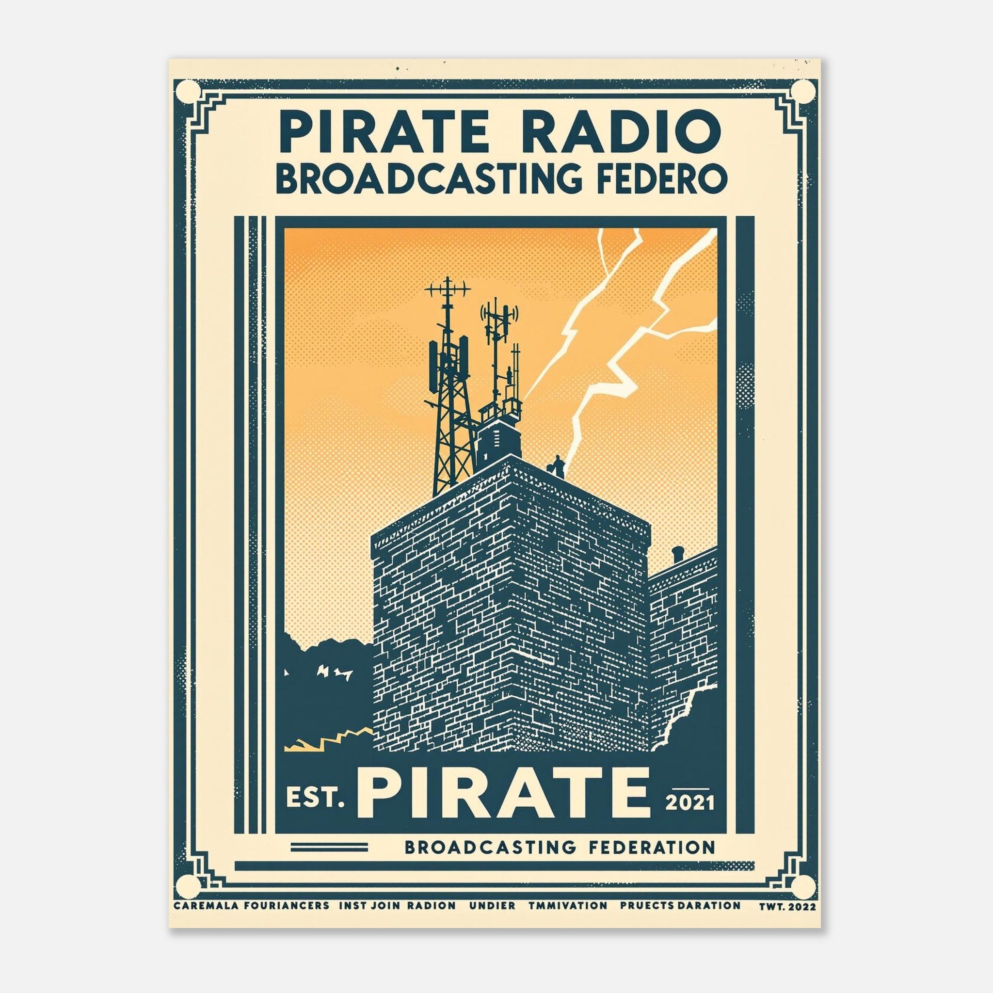 Pirate Radio Vintage Travel Art Wall Art UK Art Print Poster Wall Art UK UK Gift Art Print — detail view | Wild Thread Co