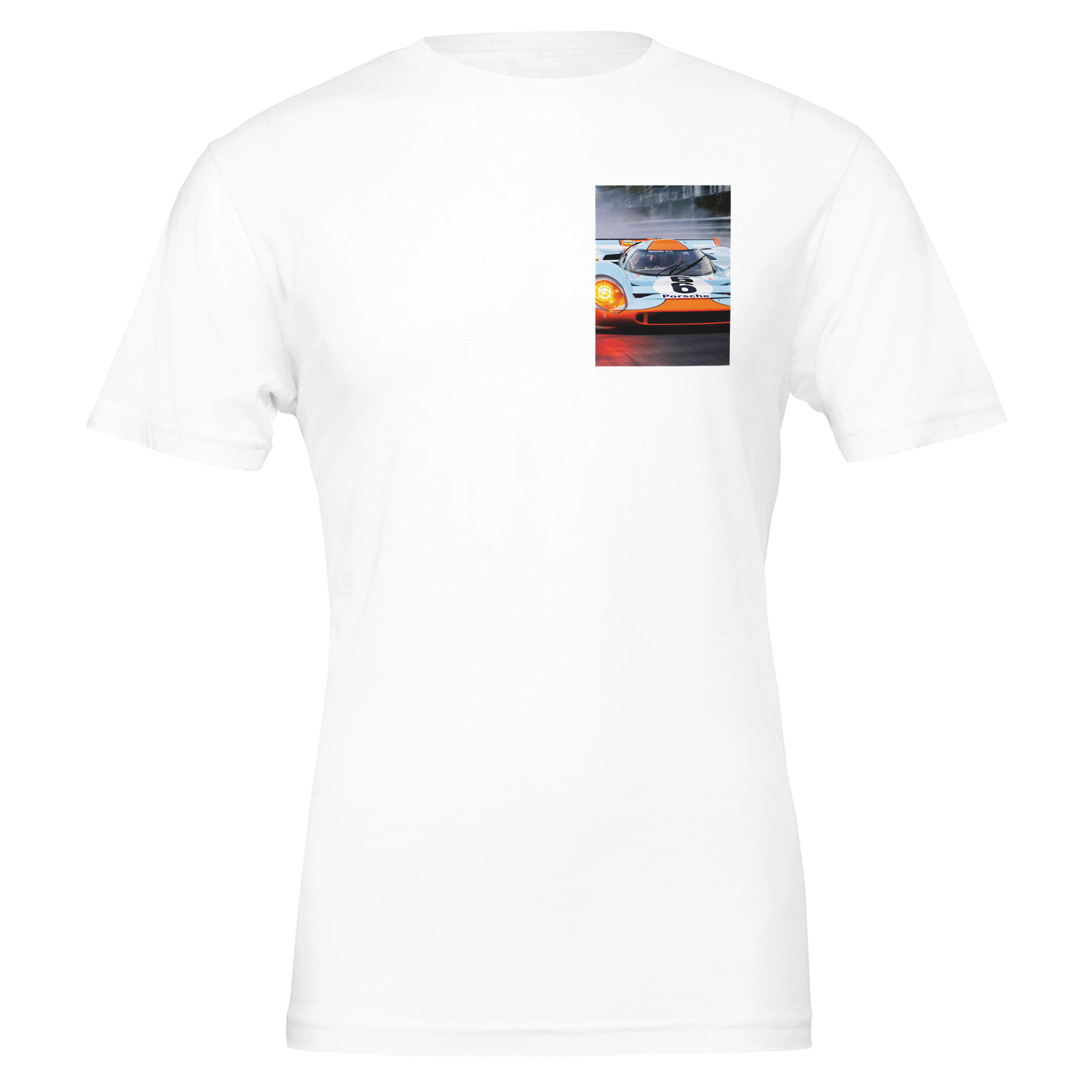 Porsche 917k Gulf T-Shirt — detail view | Wild Thread Co