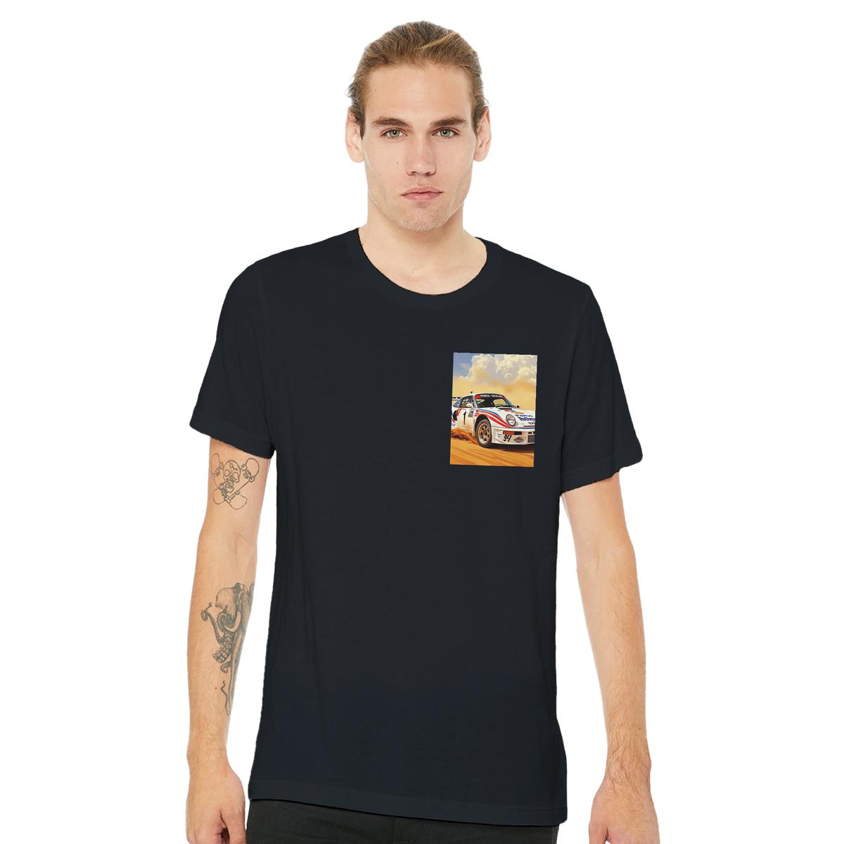 Porsche 959 Dakar Rally Rothmans UK Gift T-Shirt — detail view | Wild Thread Co