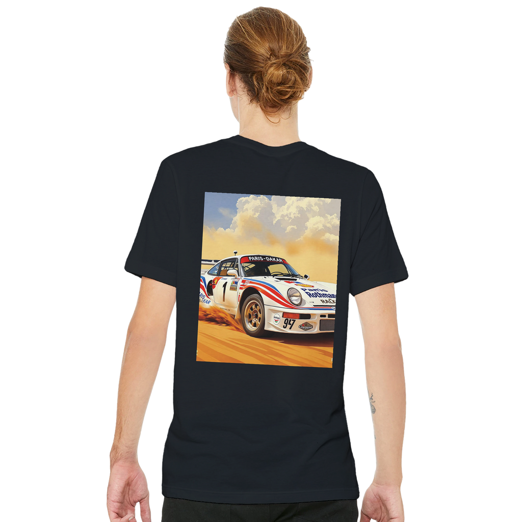 Porsche 959 Dakar Rally Rothmans UK Gift T-Shirt — detail view | Wild Thread Co