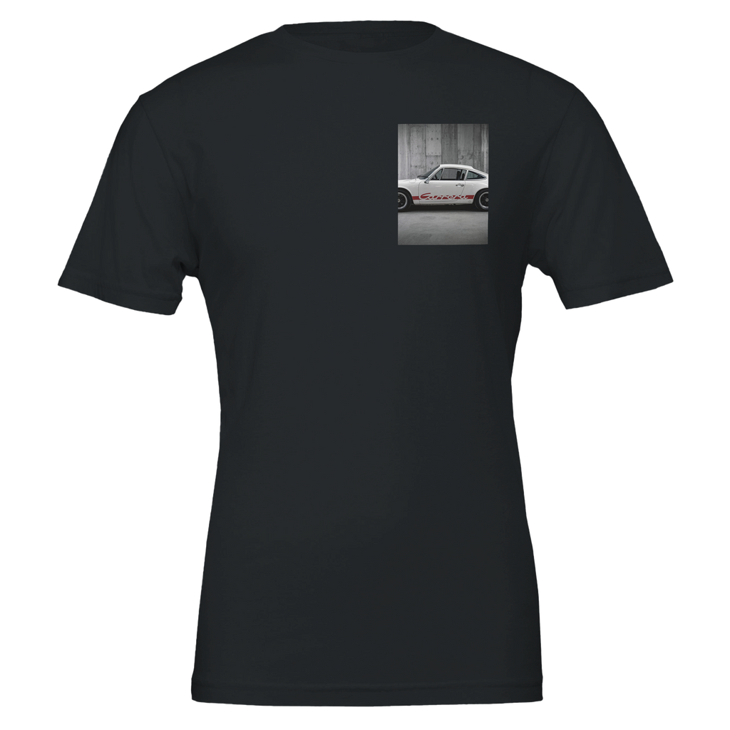 Porsche Carrera Rs 2.7 White Ducktail T-Shirt — detail view | Wild Thread Co
