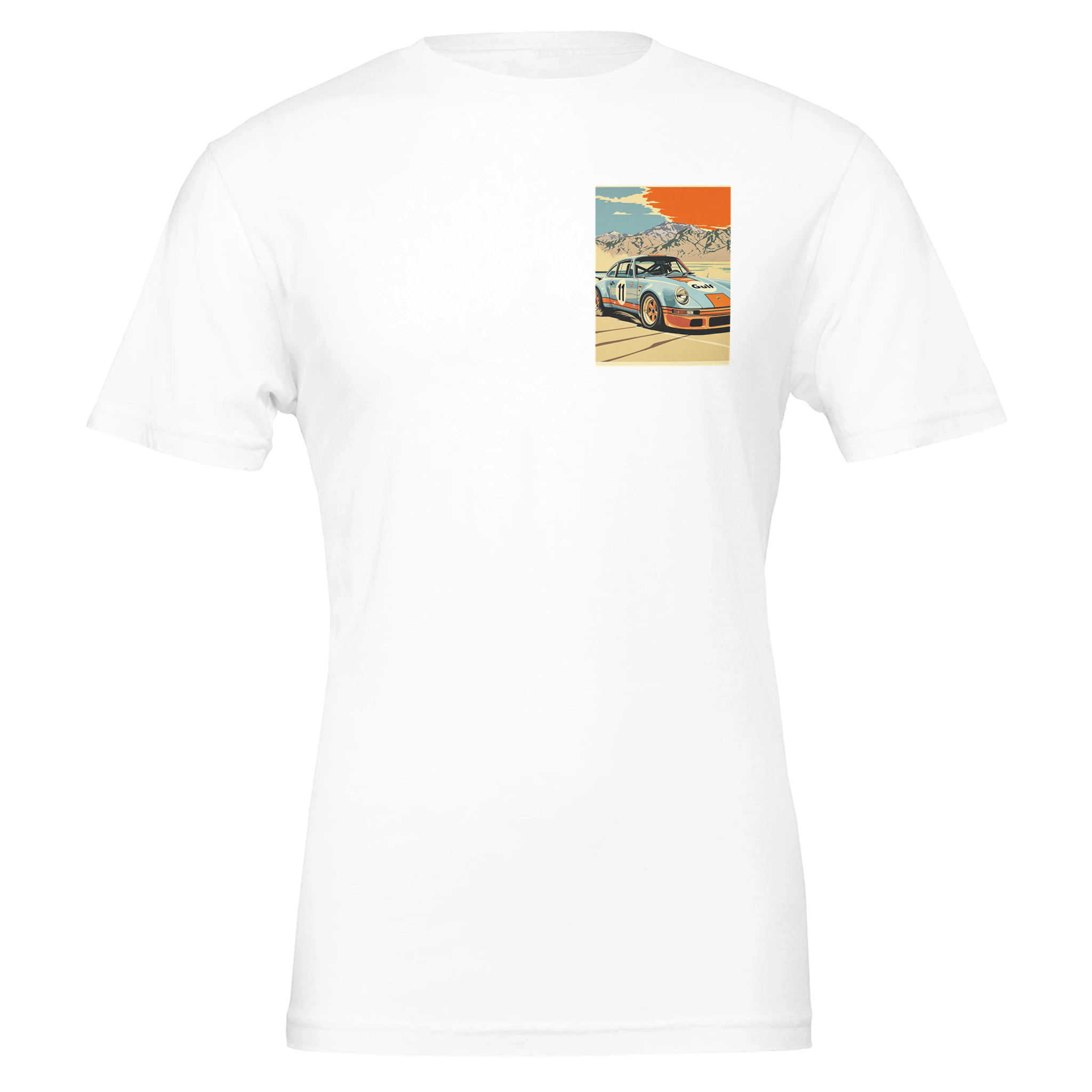 Porsche Gt3 Rs Gulf Desert T-Shirt — detail view | Wild Thread Co