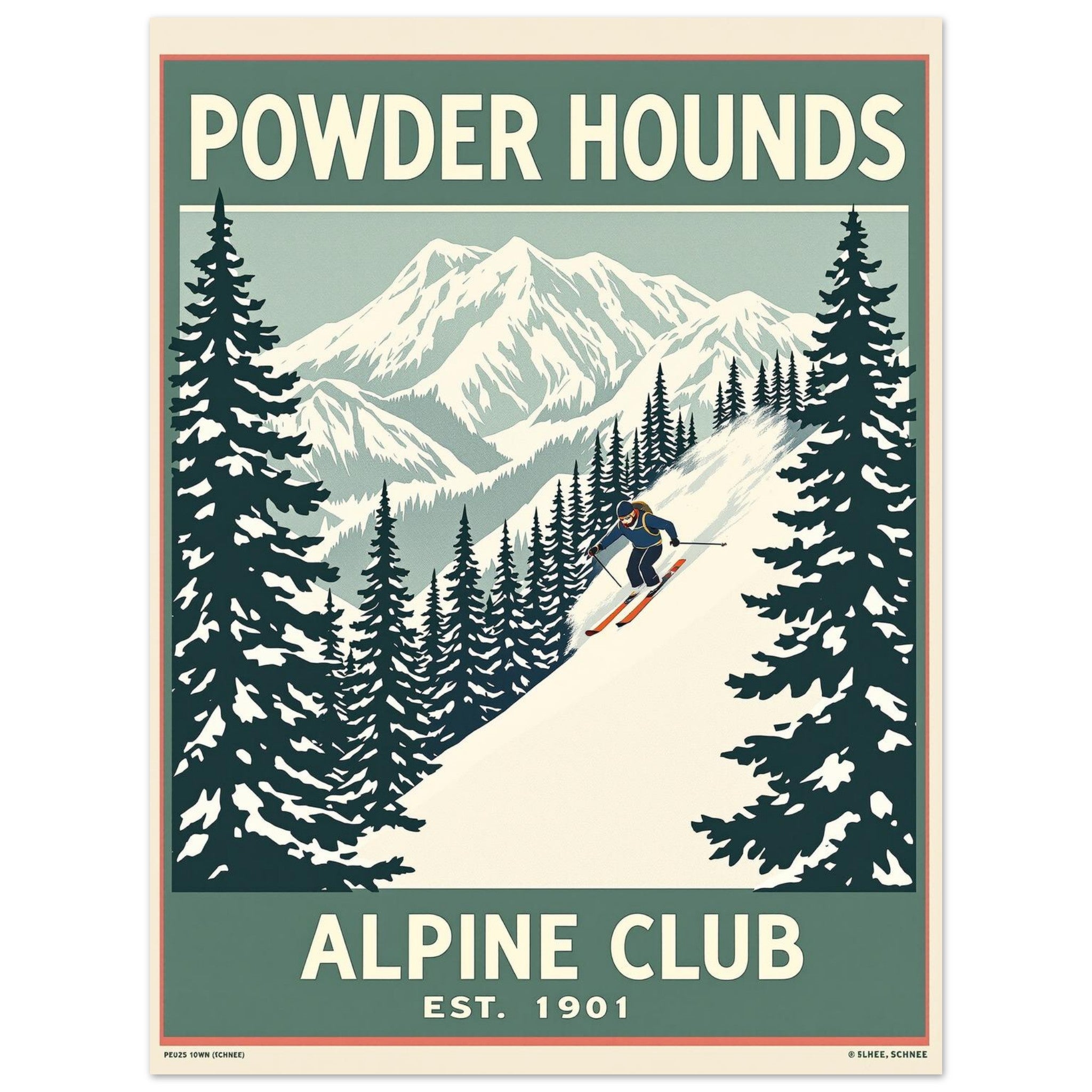 Powder Hounds Vintage Travel Art Wall Art UK Art Print Art Print — detail view | Wild Thread Co
