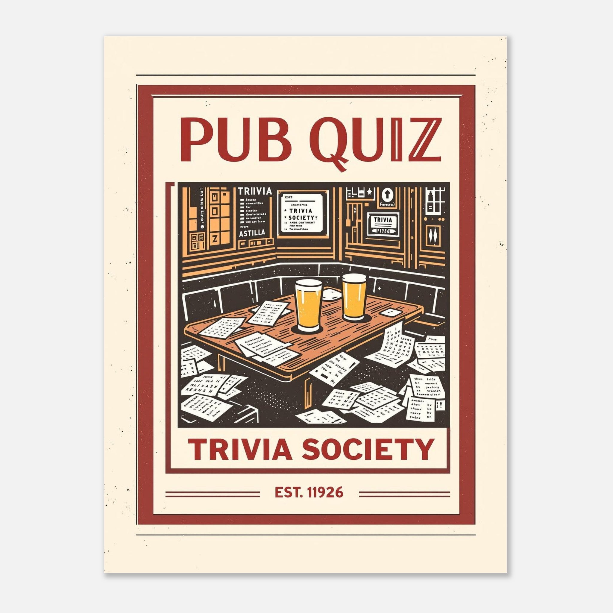 Pub Quiz Vintage Travel Art Wall Art UK Art Print Art Print — detail view | Wild Thread Co