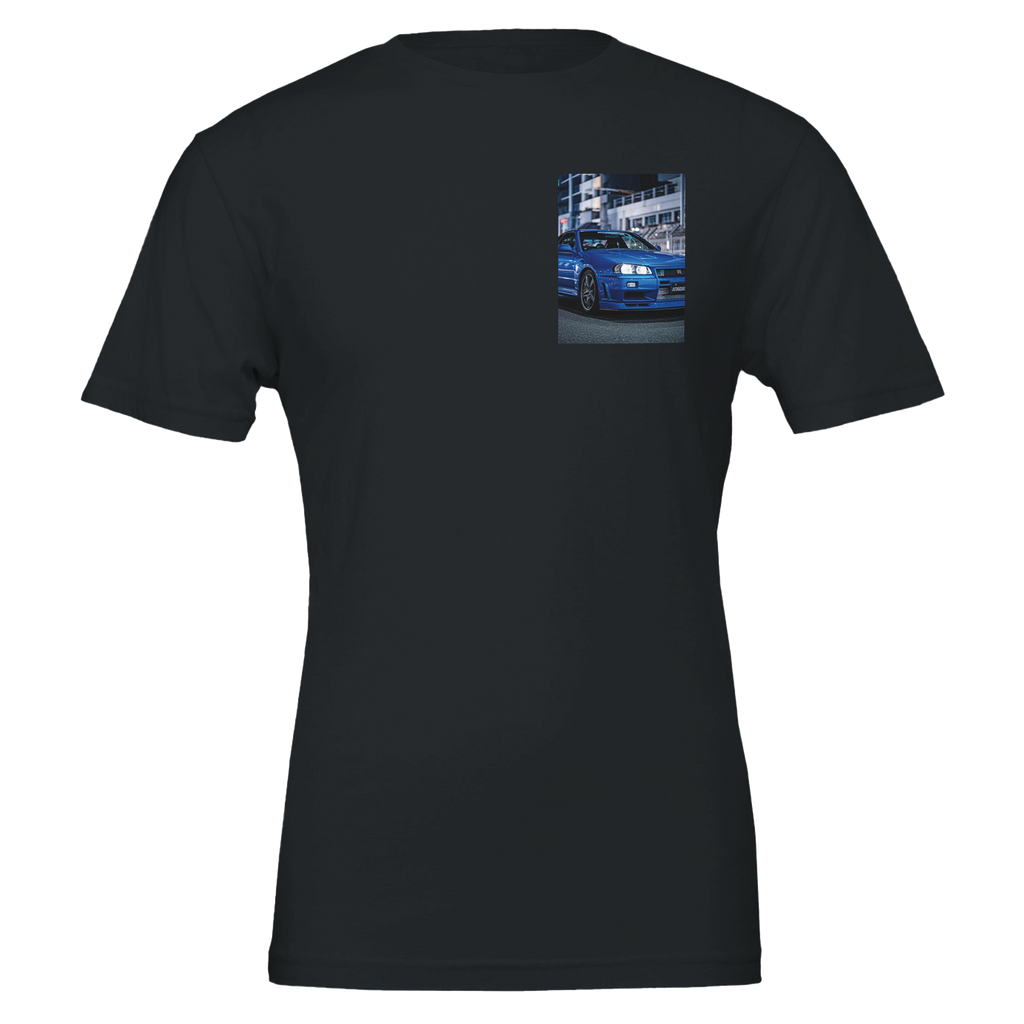 R34 Skyline Midnight T-Shirt — detail view | Wild Thread Co