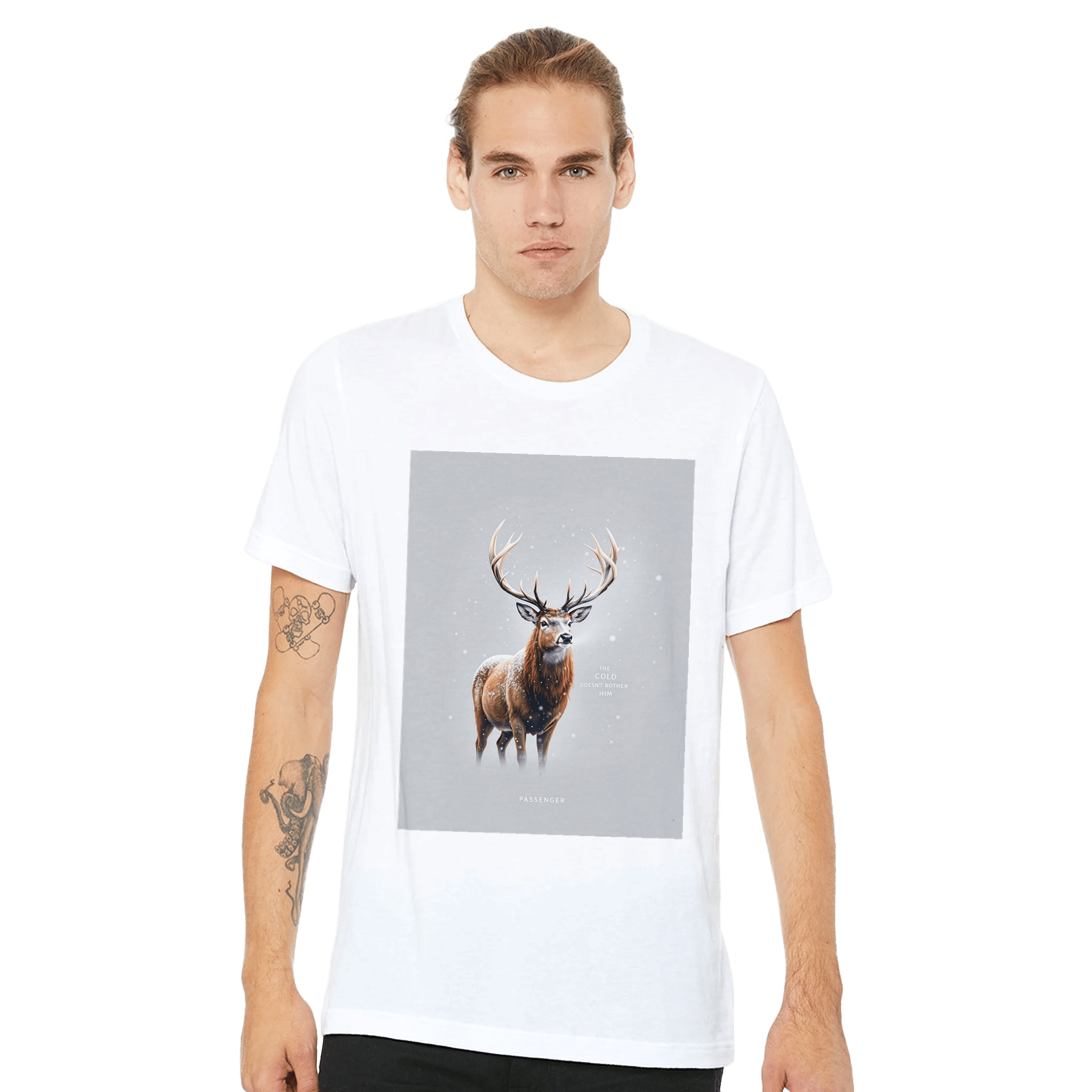 Red Deer Stag Winter T-Shirt | Wildlife Gift UK - Wild Thread Co