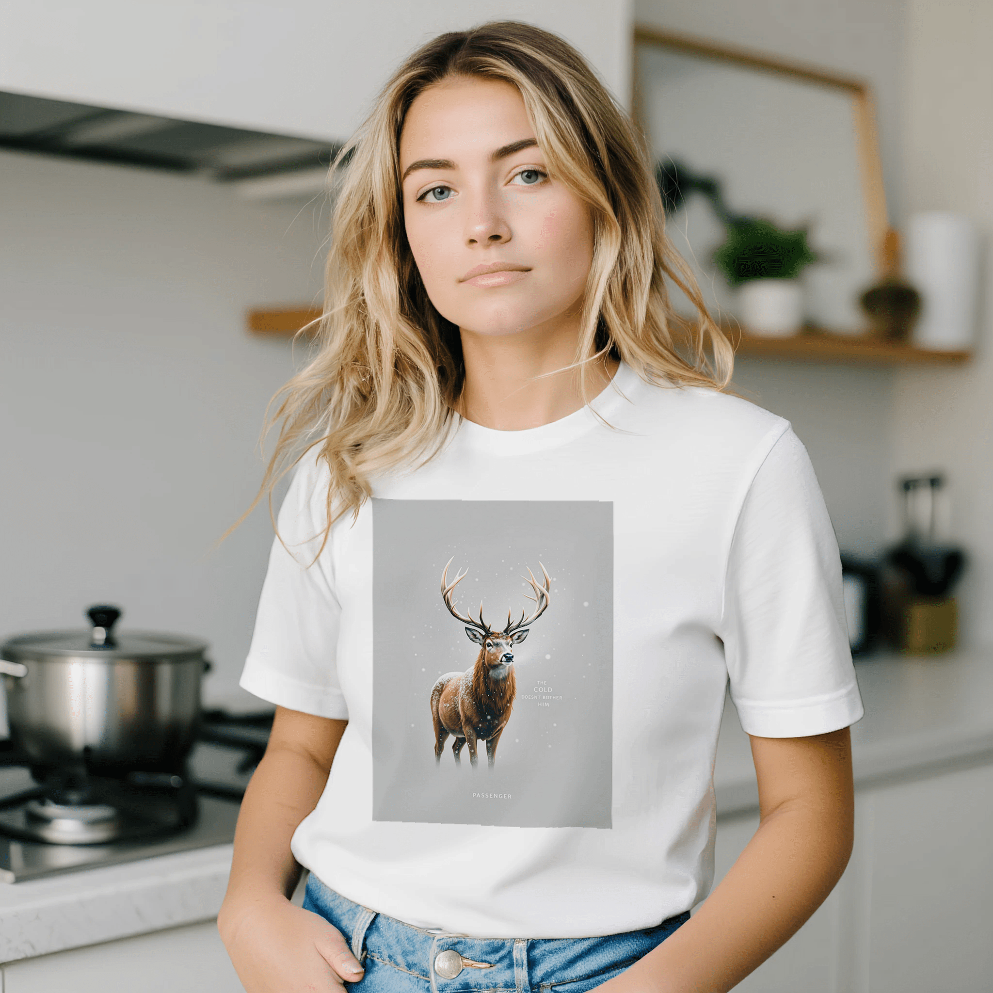 Red Deer Stag Winter T-Shirt | Wildlife Gift UK - Wild Thread Co