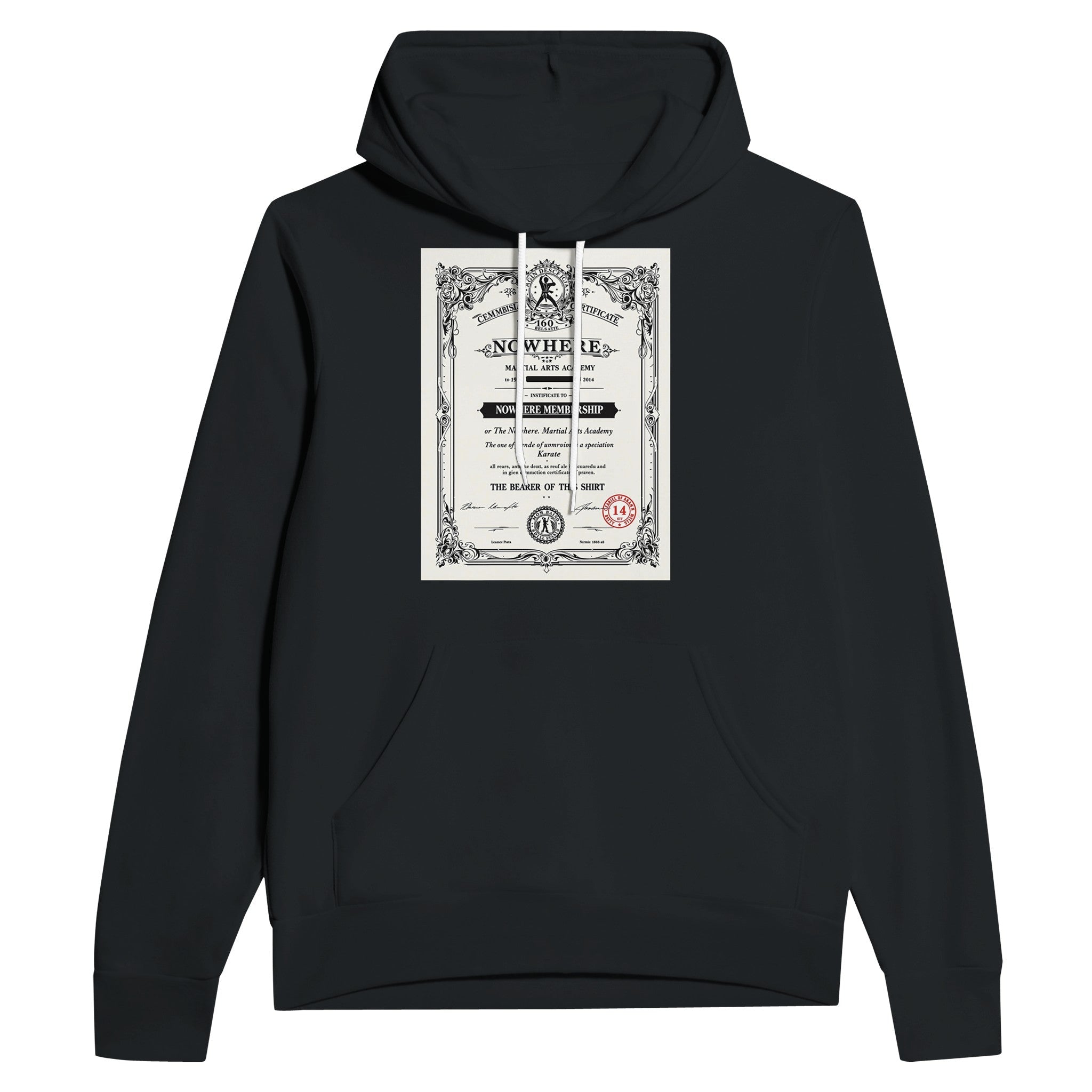 Retro 1970s Martial Arts Dojo Certificate Navy Hoodie | Karate Gift UK - Wild Thread Co