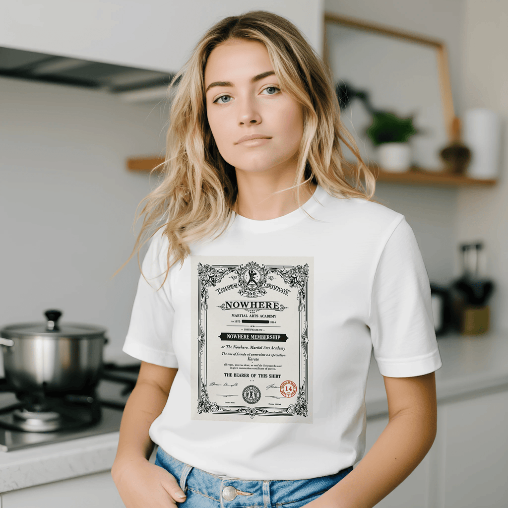 Retro 1970s Martial Arts Dojo Certificate T-Shirt | Karate Gift UK - Wild Thread Co