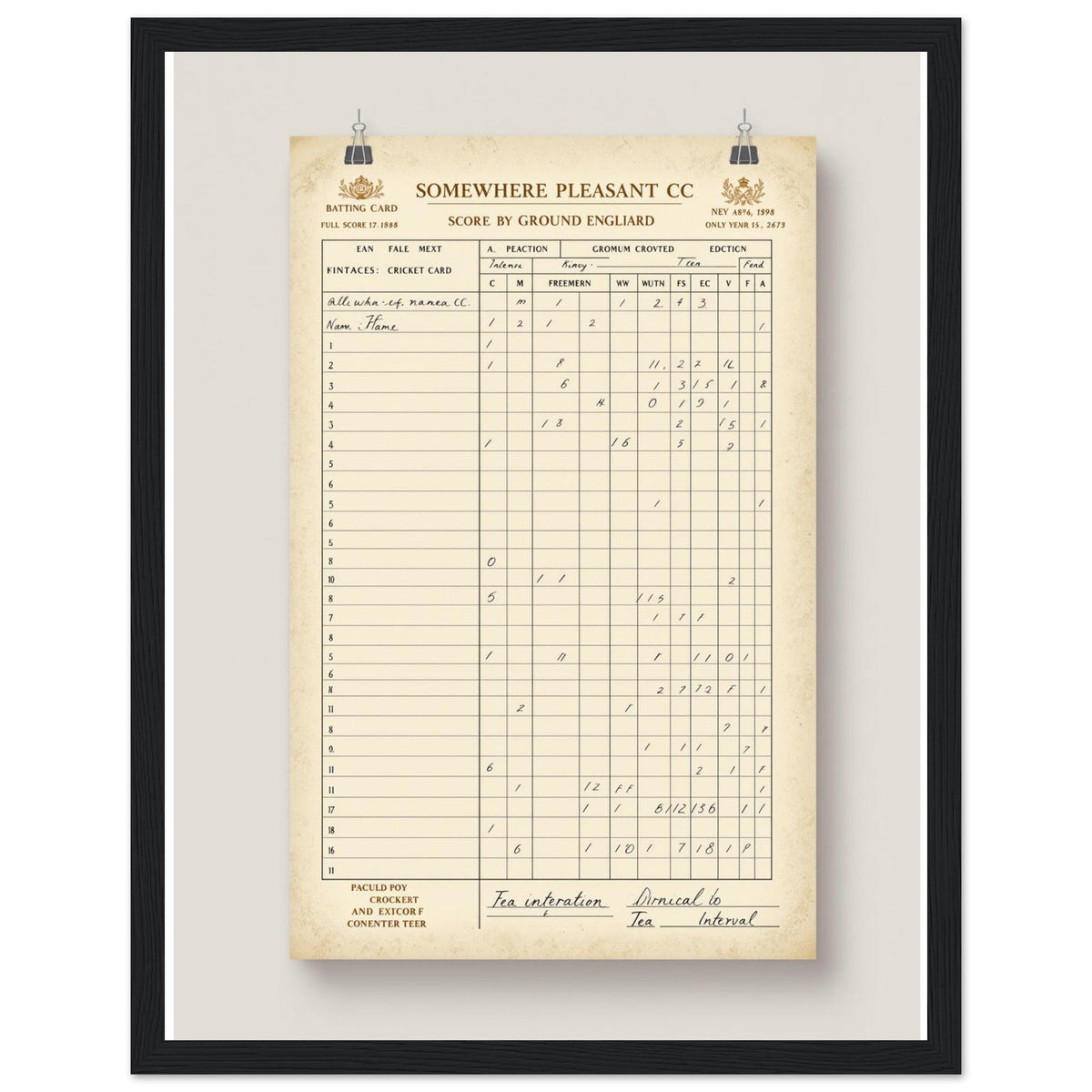 Retro Cricket English Summer Framed Print Wall Art Ready to Hang UK - Wild Thread Co