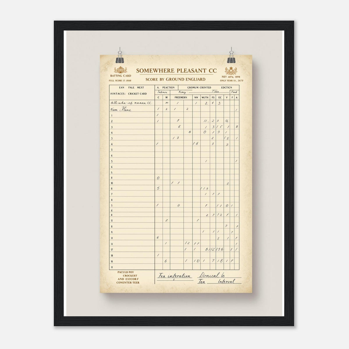 Retro Cricket English Summer Framed Print Wall Art Ready to Hang UK - Wild Thread Co