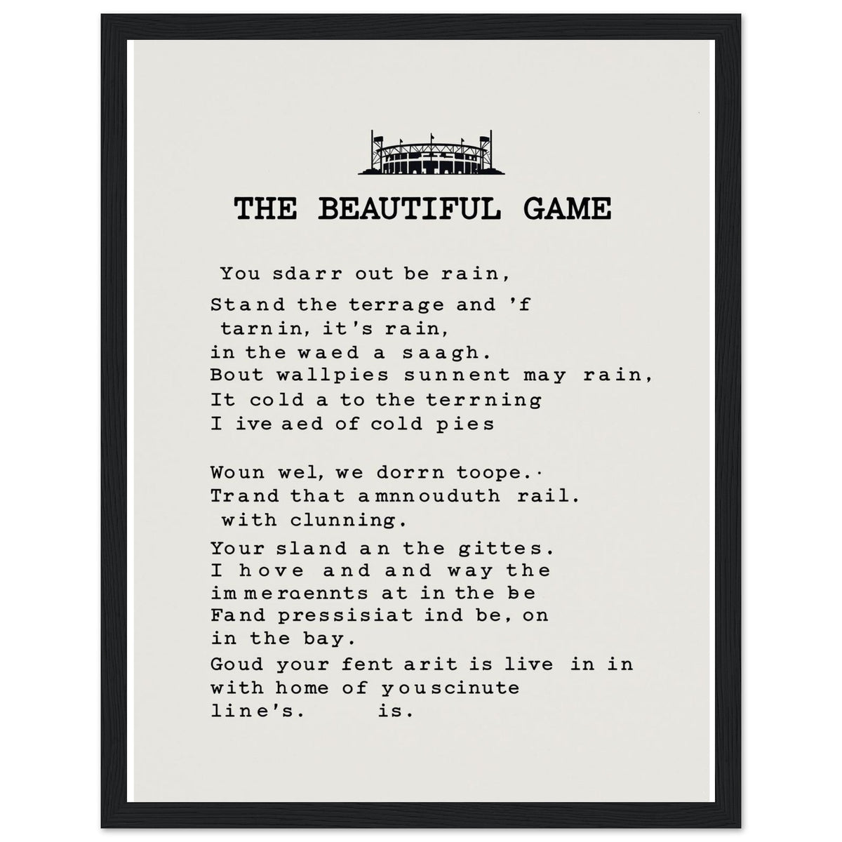 Retro Football Terrace Poetry Framed Print Wall Art Ready to Hang UK - Wild Thread Co