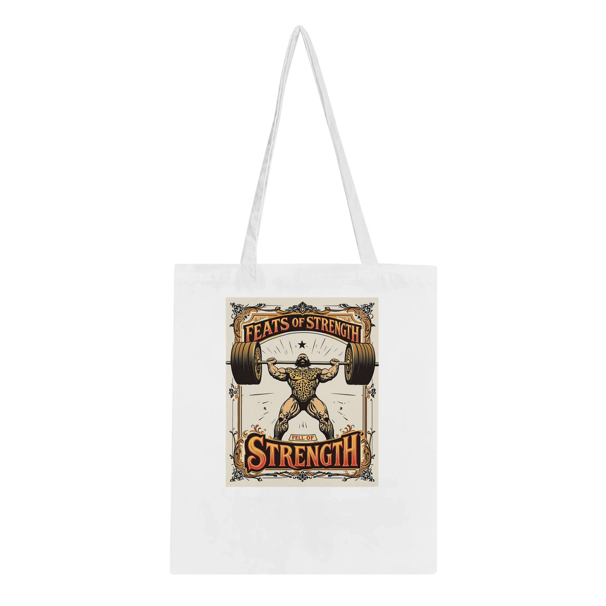 Retro Weightlifting Strongman Tote Bag Cotton Shopper UK - Wild Thread Co