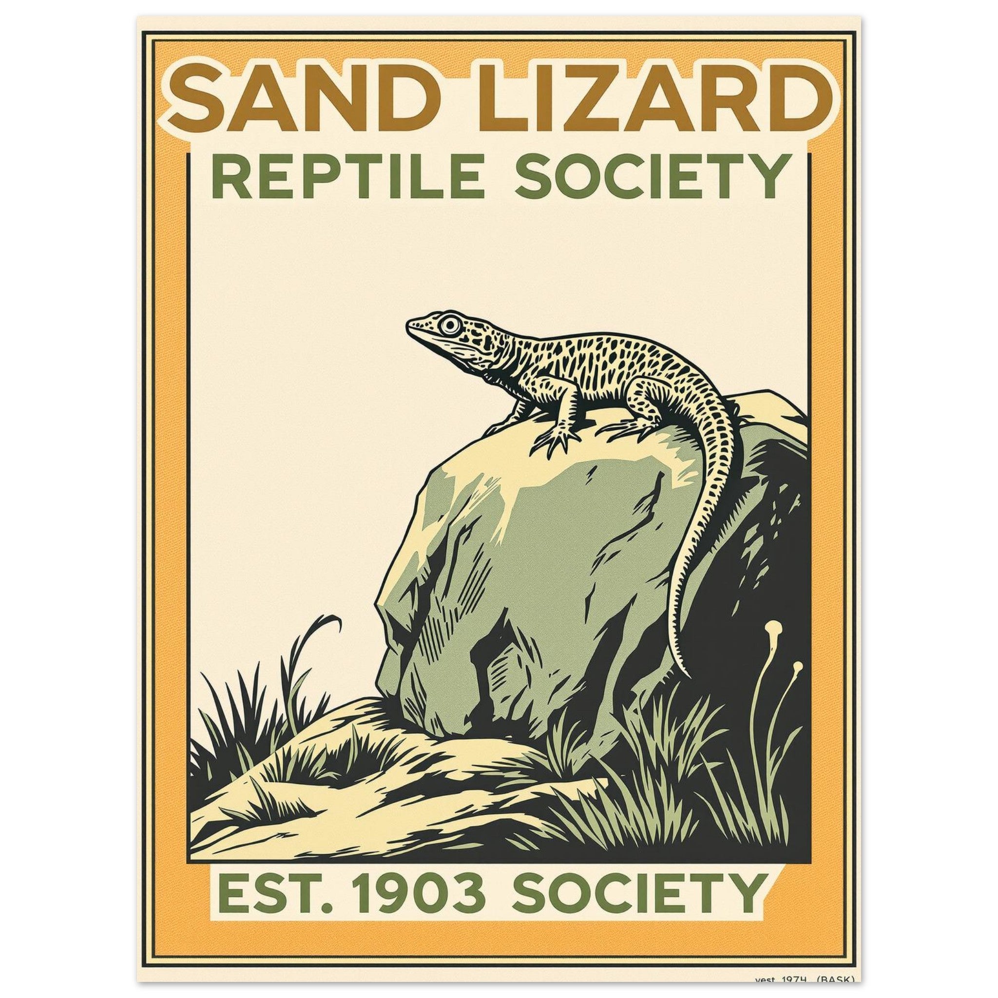 Sand Lizard Vintage Travel Art Wall Art UK Art Print Poster Wall Art UK UK Gift Art Print — detail view | Wild Thread Co