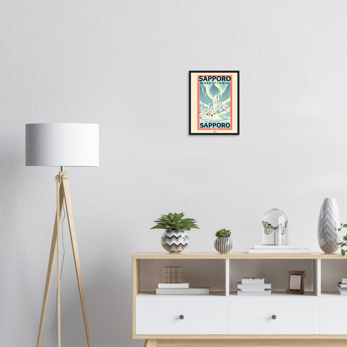 Sapporo Vintage Travel Framed Print Wall Art Ready to Hang UK Framed Art Print — detail view | Wild Thread Co